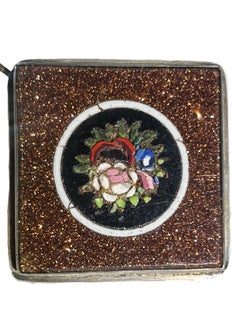 Micromosaic Brooch With Flowers On Aventurine. 19th Century. 