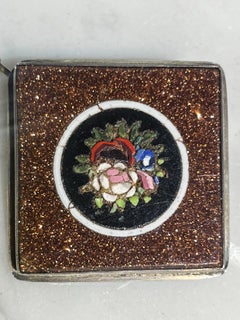 Micromosaic Brooch With Flowers On Aventurine. 19th Century.