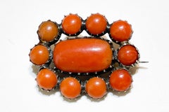 Antique Early 19th century Georgian era English Coral and Gold Brooch.