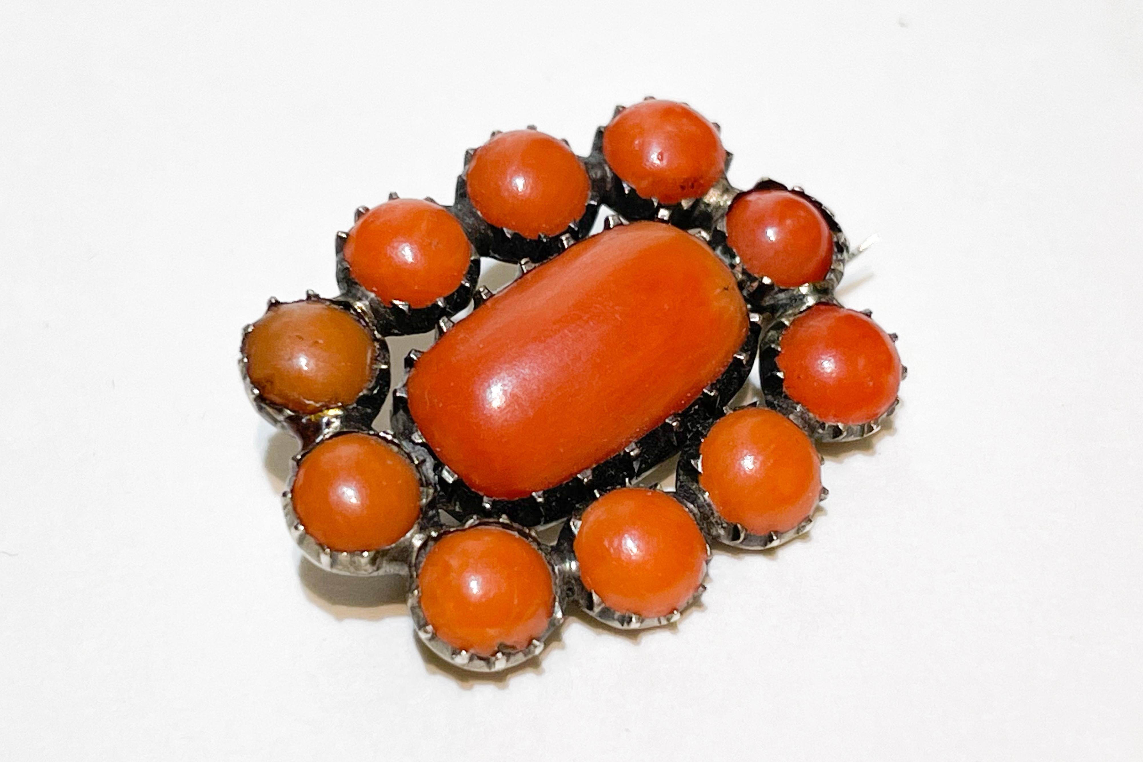 Early 19th century Georgian era English Coral and Gold Brooch. For Sale 4