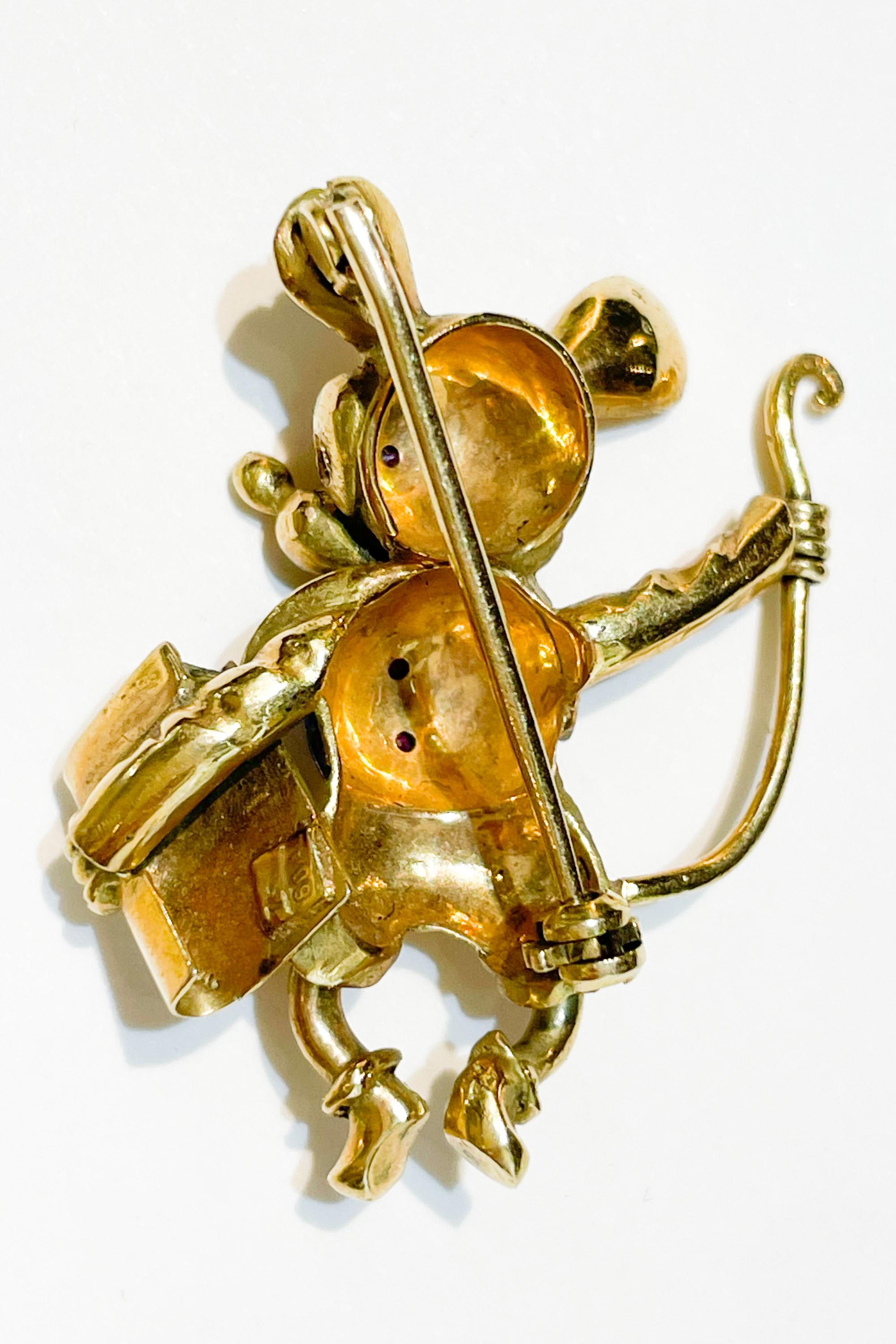 Mickey or Micky Mouse Brooch in 18 carat Yellow Gold and Enamels. For Sale 1
