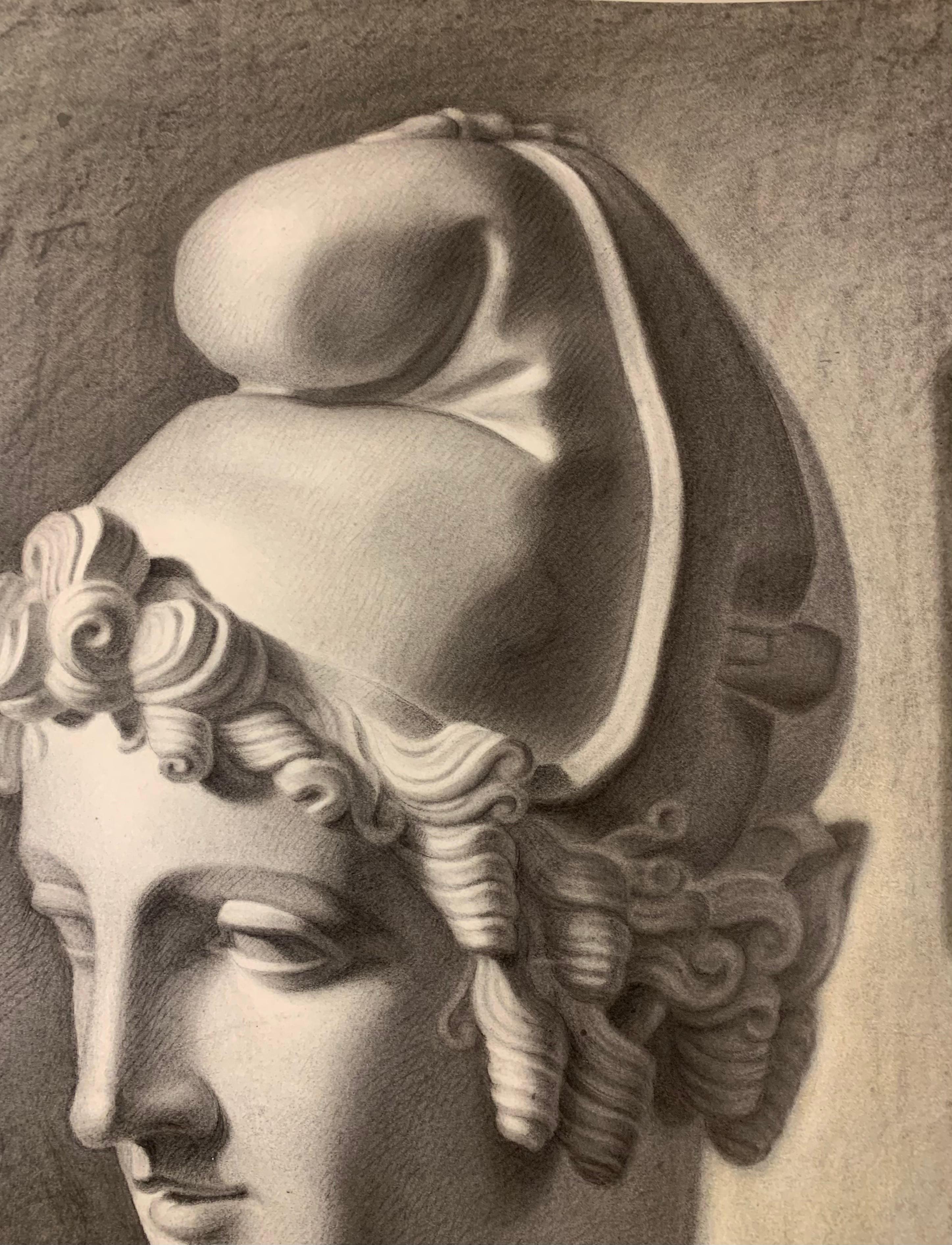 Academic Study of the Head of Paris by Canova (plaster copy)

57 cm x 46.5 cm
Charcoal pencil drawing on matte paper. Excellent conservation conditions. Plaster casts from nineteenth-century academies often drew inspiration not only from classical