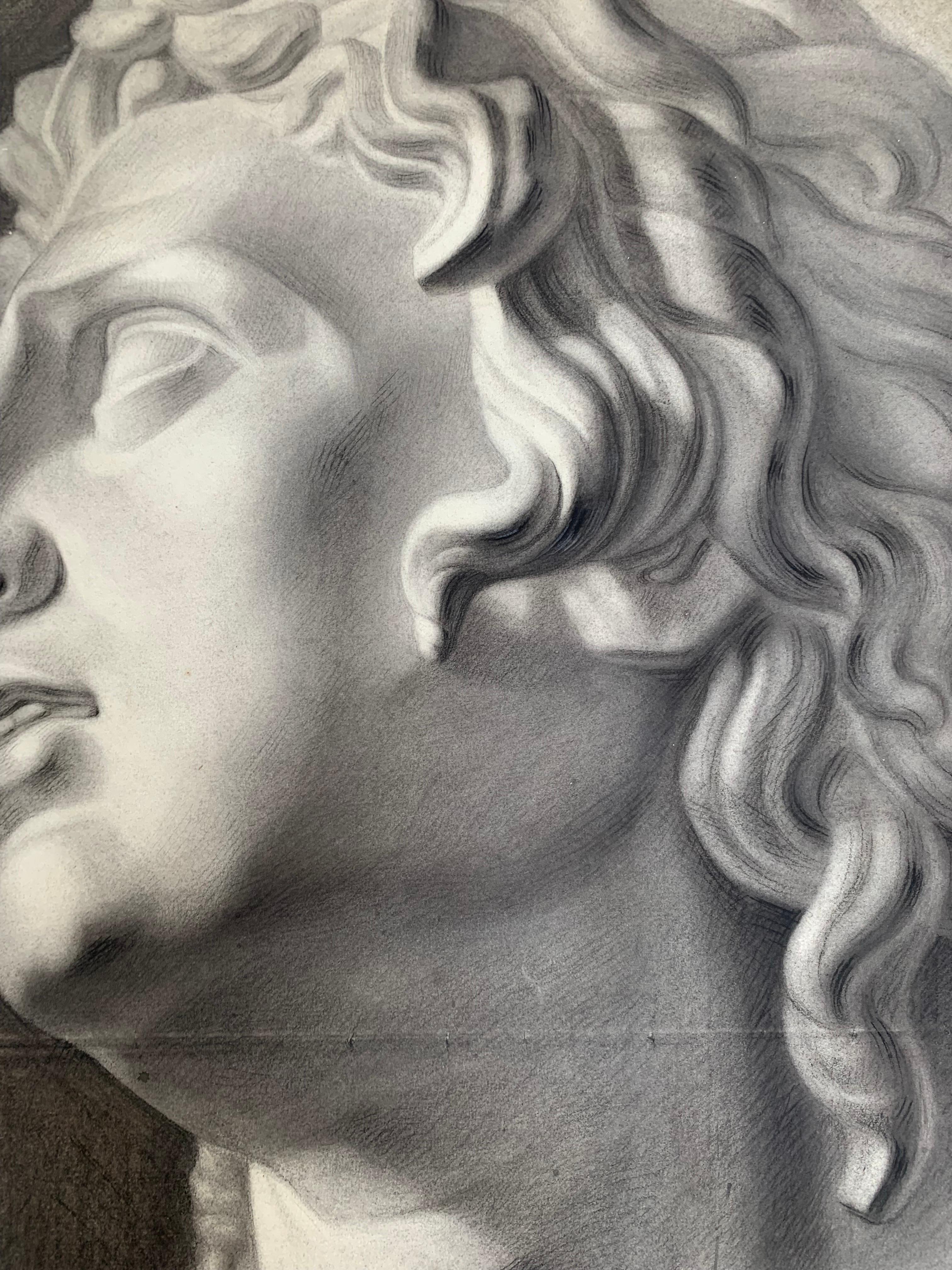 Large Academic drawing of Alexander The Great’s bust  sculpture.
XIX century drawing. 

Dimension: cm 73,5 x cm 44,5

Study of plaster after a the Hellenistic sculptural masterpiece of Dying Alexander the Great, which is housed in the Uffizi's