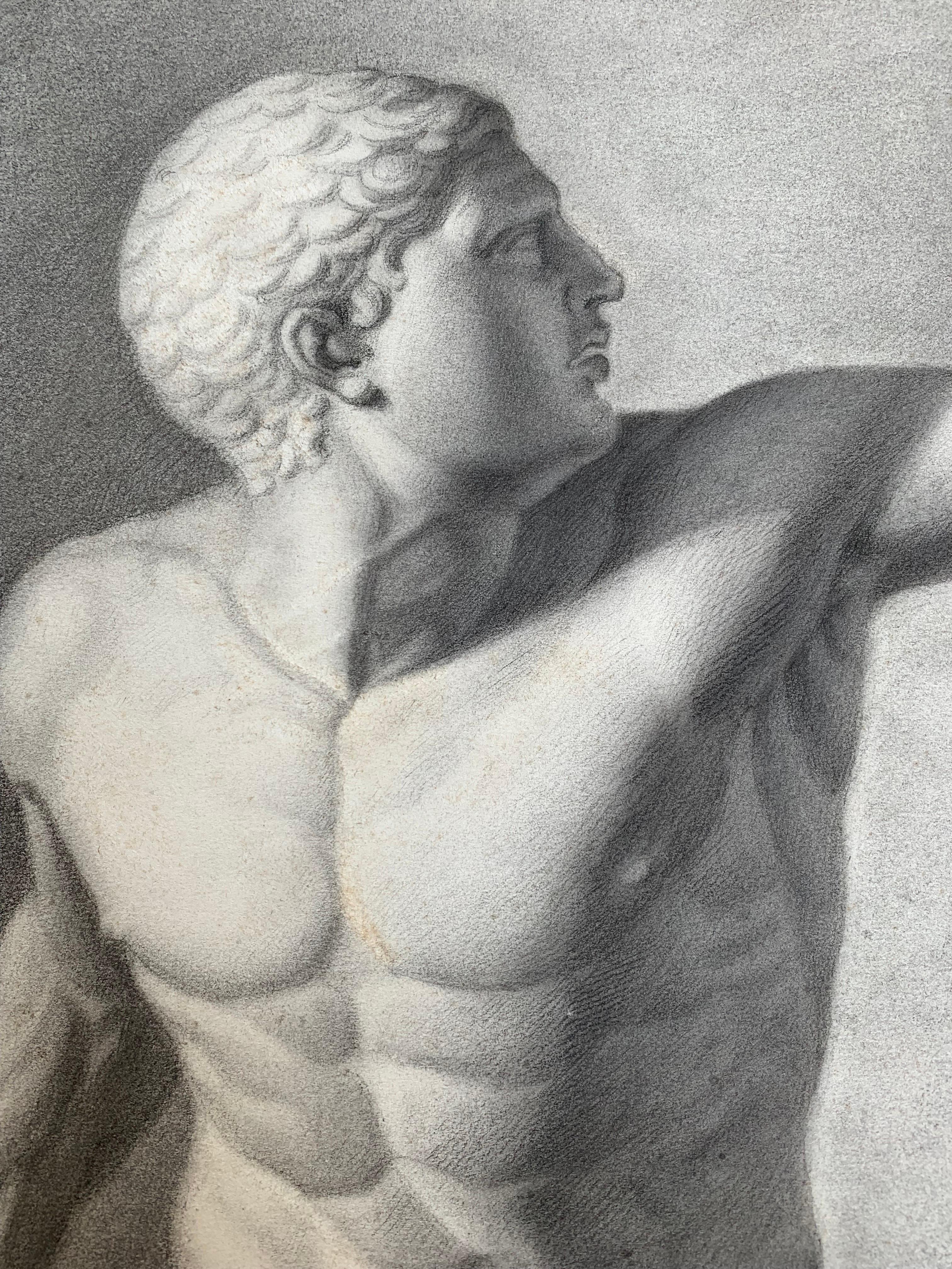Academic study of Gladiator from Galleria Borghese. XIX century For Sale 1