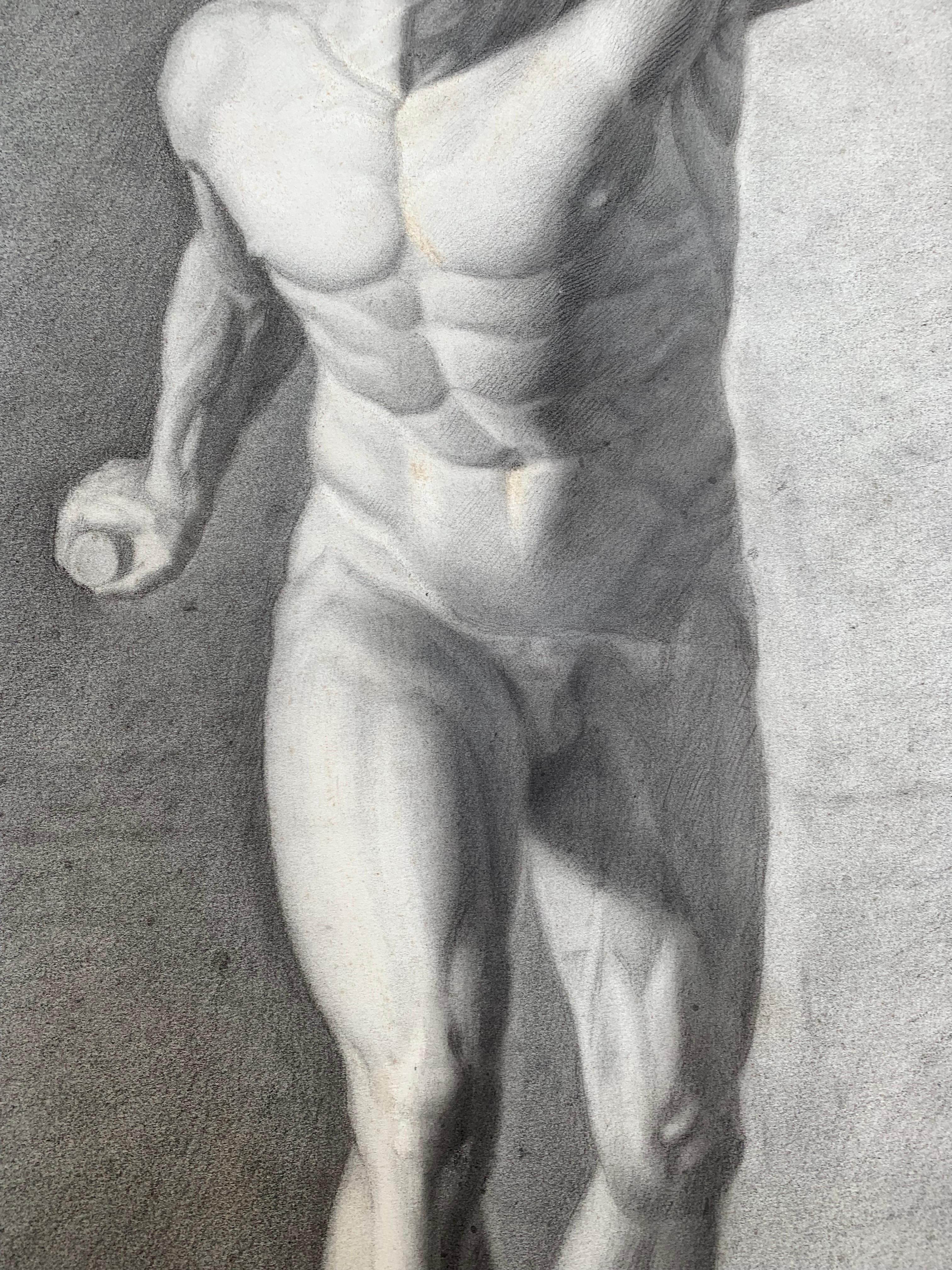 Academic study of Gladiator from Galleria Borghese. XIX century For Sale 2