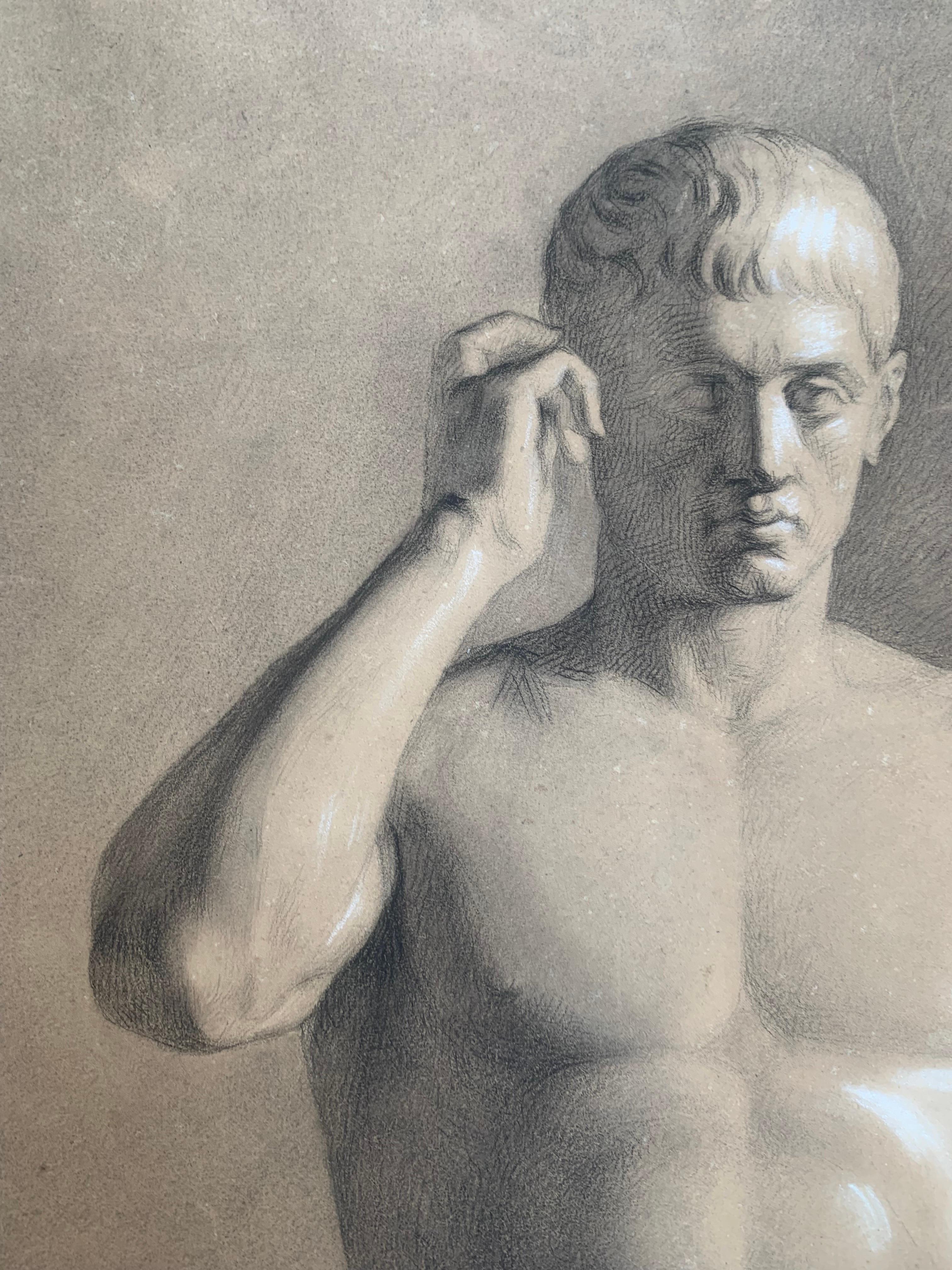 Akademische Zeichnung des XIX. Jahrhunderts nach Marcus Claudius  Kultur als Hermes 12