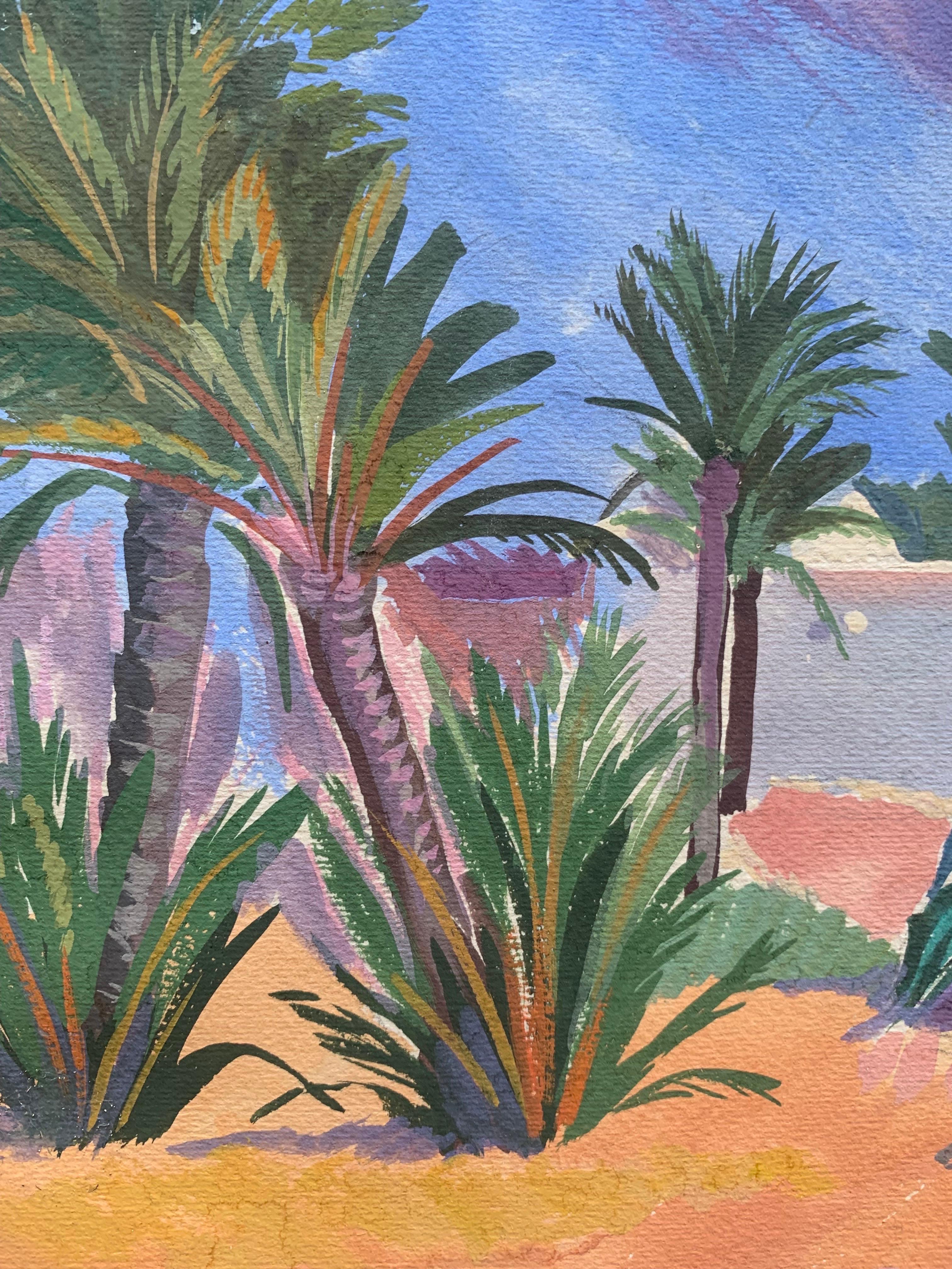 Paisajes orientales con palmeras y casas árabes. 1ª mitad del siglo XX. - Figurative Art Gray de Unknown