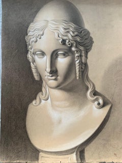 Akademische Studie des 19. Jahrhunderts über den Kopf der Helena von Troja von Canova. Cm 63 X Cm 46