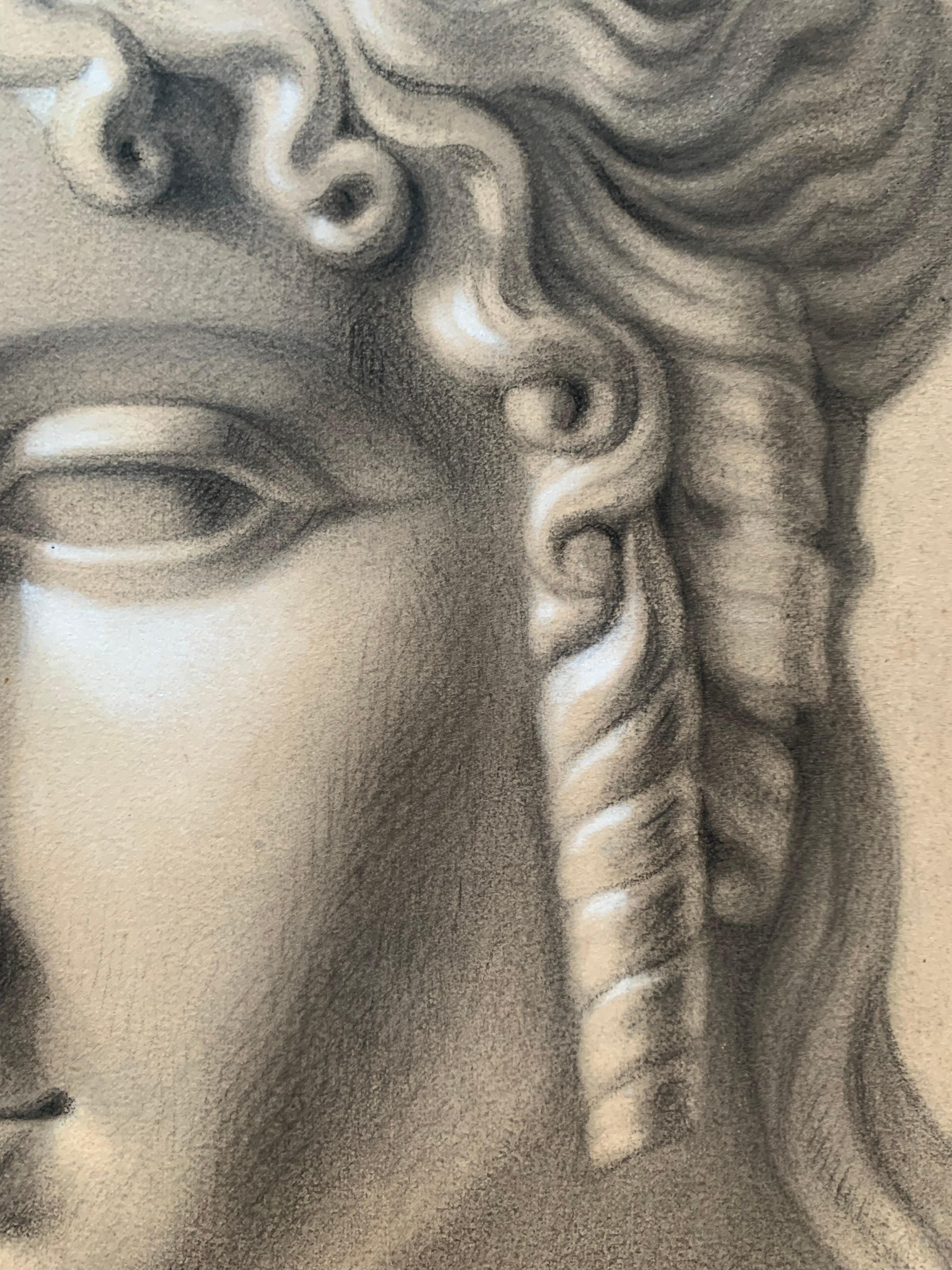 Akademische Studie des 19. Jahrhunderts über den Kopf der Helena von Troja von Canova. Cm 63 X Cm 46 10