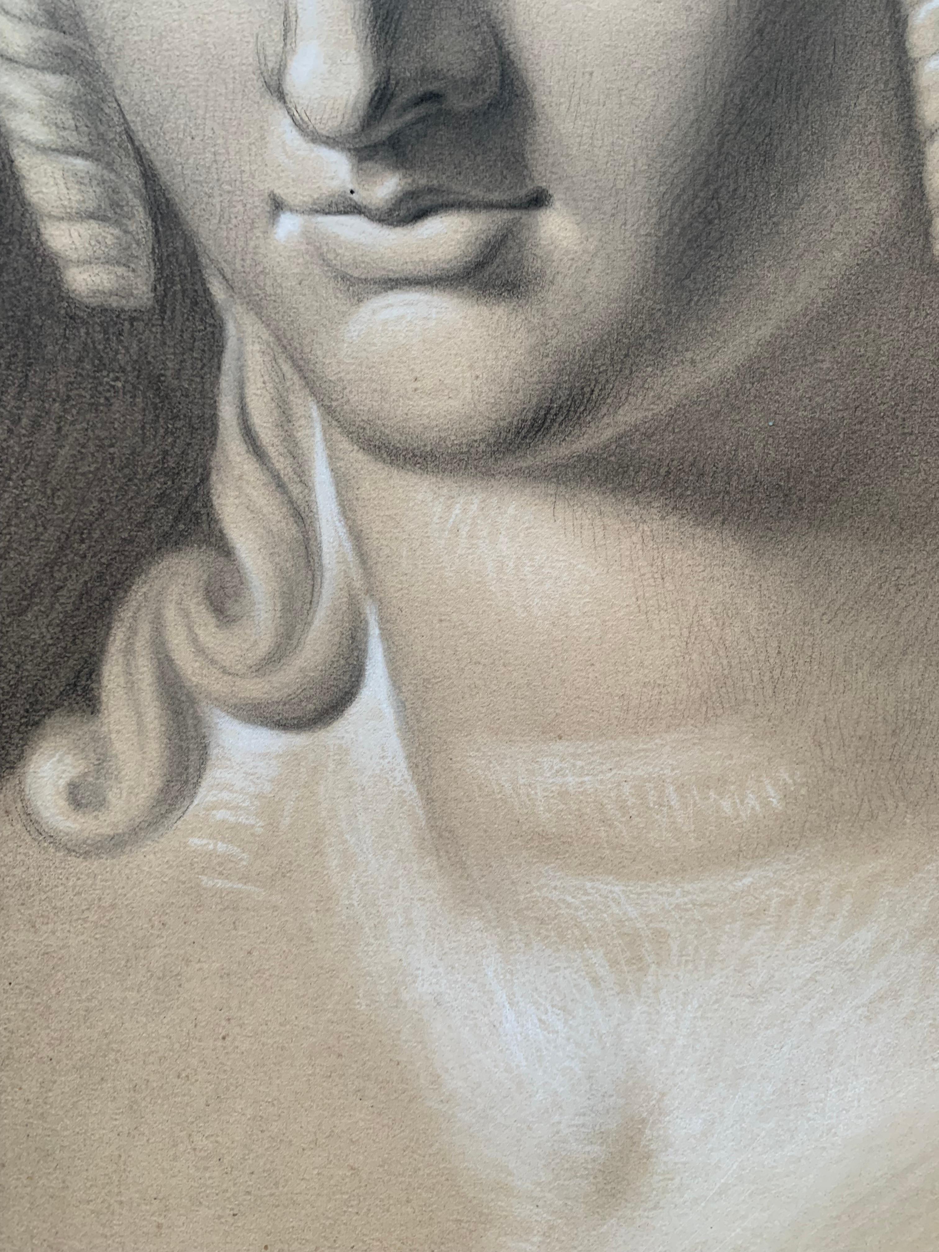 Akademische Studie des 19. Jahrhunderts über den Kopf der Helena von Troja von Canova. Cm 63 X Cm 46 13