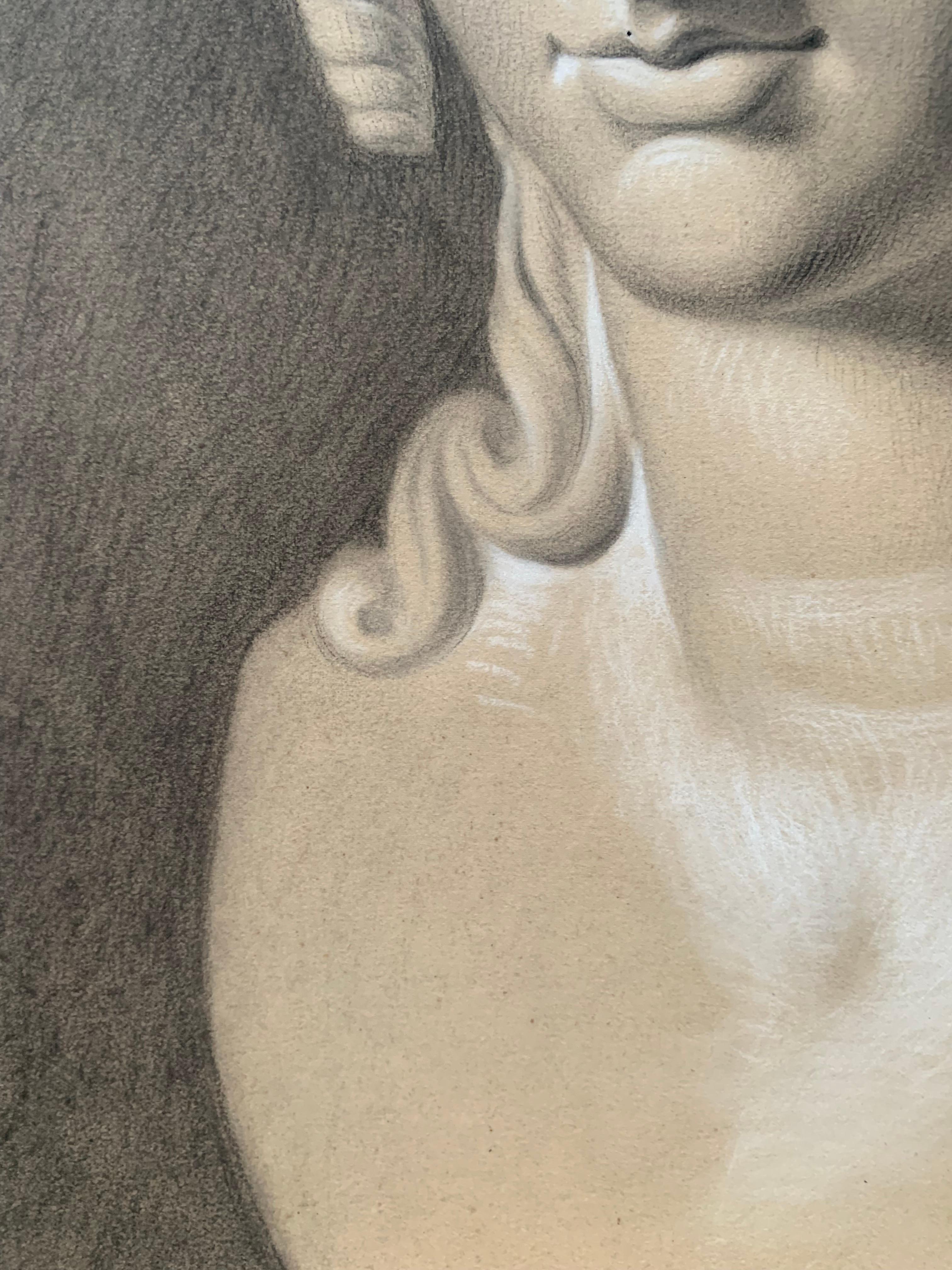Akademische Studie des 19. Jahrhunderts über den Kopf der Helena von Troja von Canova. Cm 63 X Cm 46 15