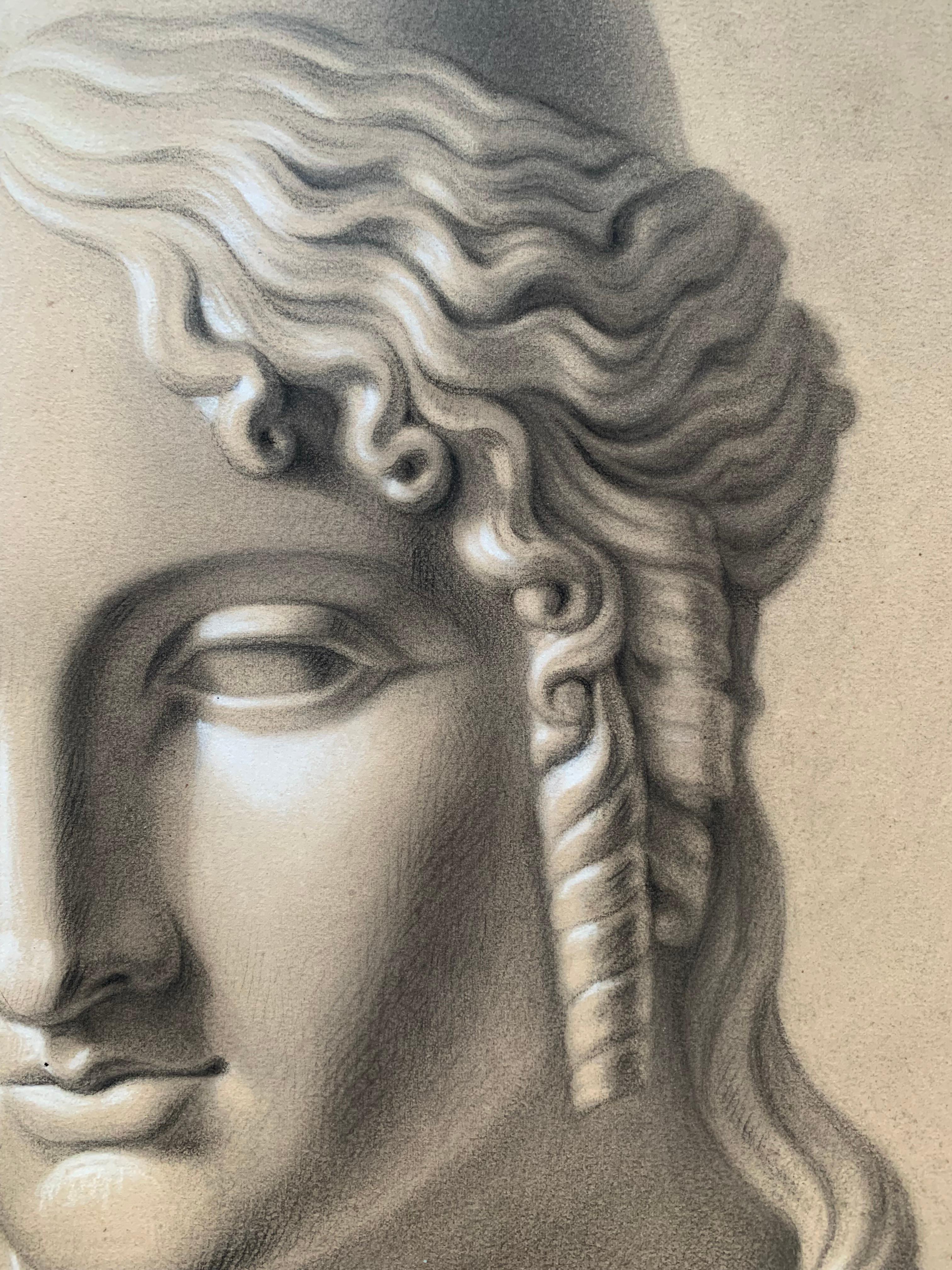 Akademische Studie des 19. Jahrhunderts über den Kopf der Helena von Troja von Canova. Cm 63 X Cm 46 7