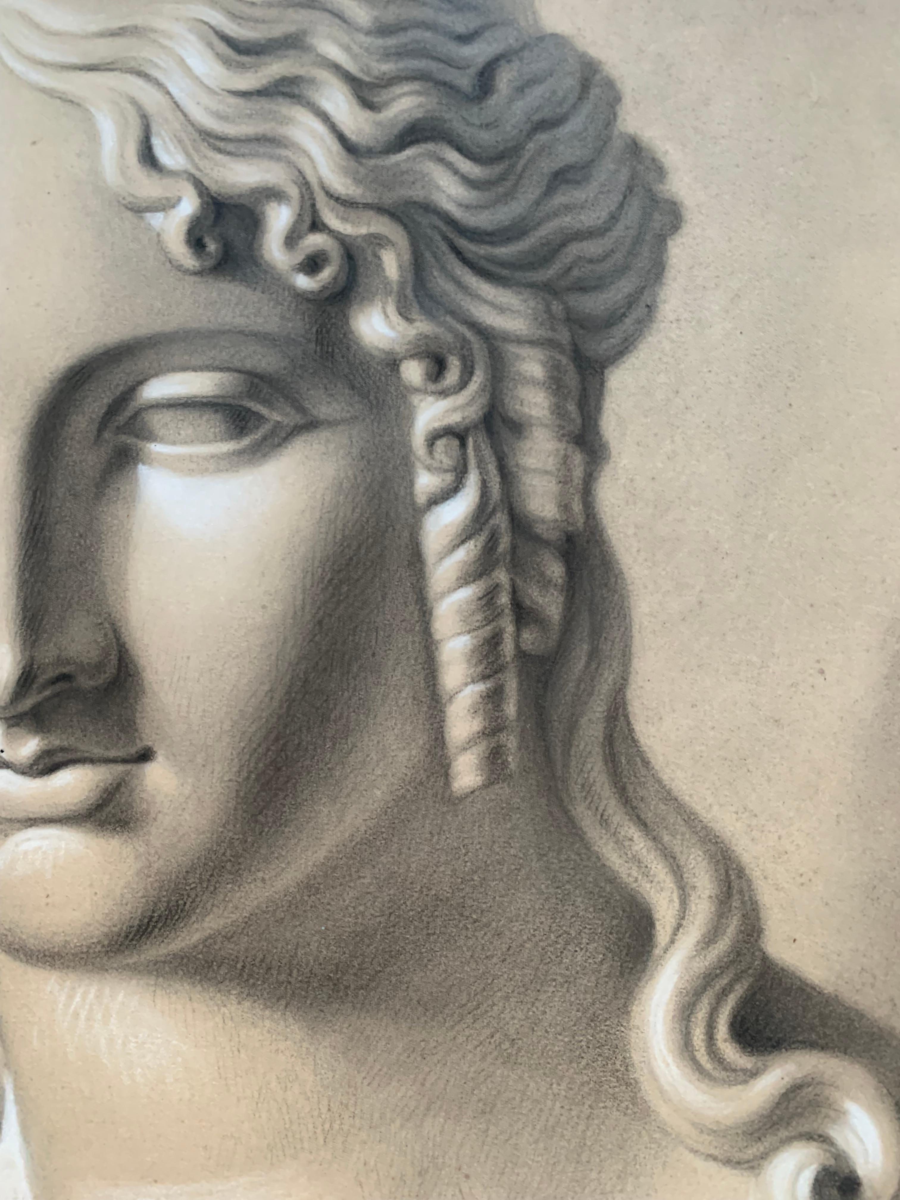 Akademische Studie des 19. Jahrhunderts über den Kopf der Helena von Troja von Canova. Cm 63 X Cm 46 3