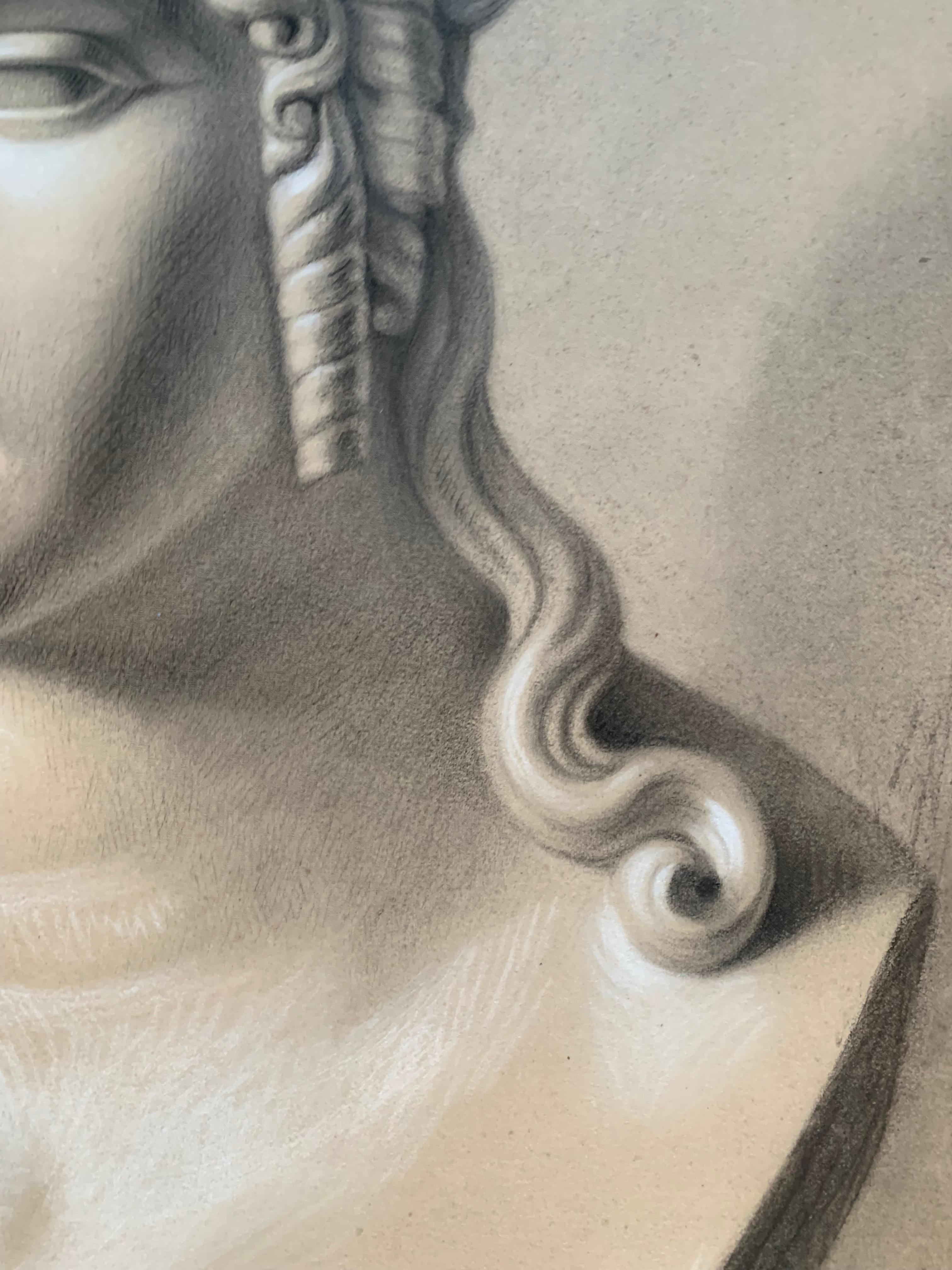 Akademische Studie des 19. Jahrhunderts über den Kopf der Helena von Troja von Canova. Cm 63 X Cm 46 2