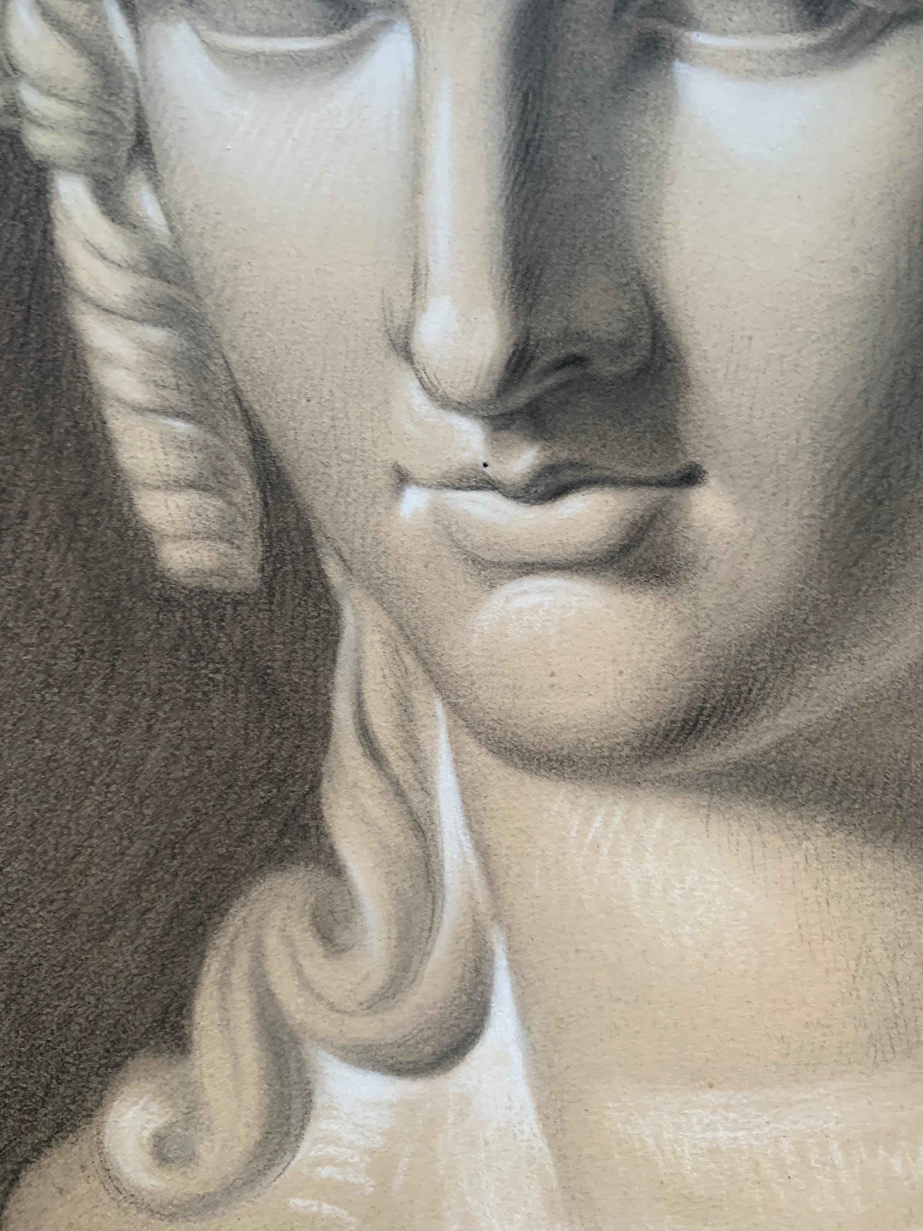 Akademische Studie des 19. Jahrhunderts über den Kopf der Helena von Troja von Canova. Cm 63 X Cm 46 – Art von Unknown