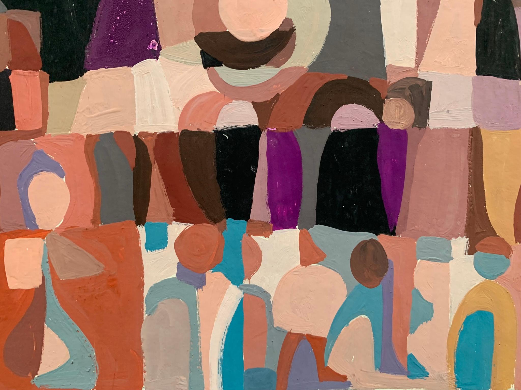 Imaginäre Geometrische Stadt.

Datum: Zweite Hälfte des 20. Jahrhunderts  
Medium: Gouache auf Karton  
Abmessungen: H 63 cm x B 48 cm ca.  
Beschreibung: Ein Netz aus weichen Formen und warmen Farben bildet eine fantastische Landschaft, in der