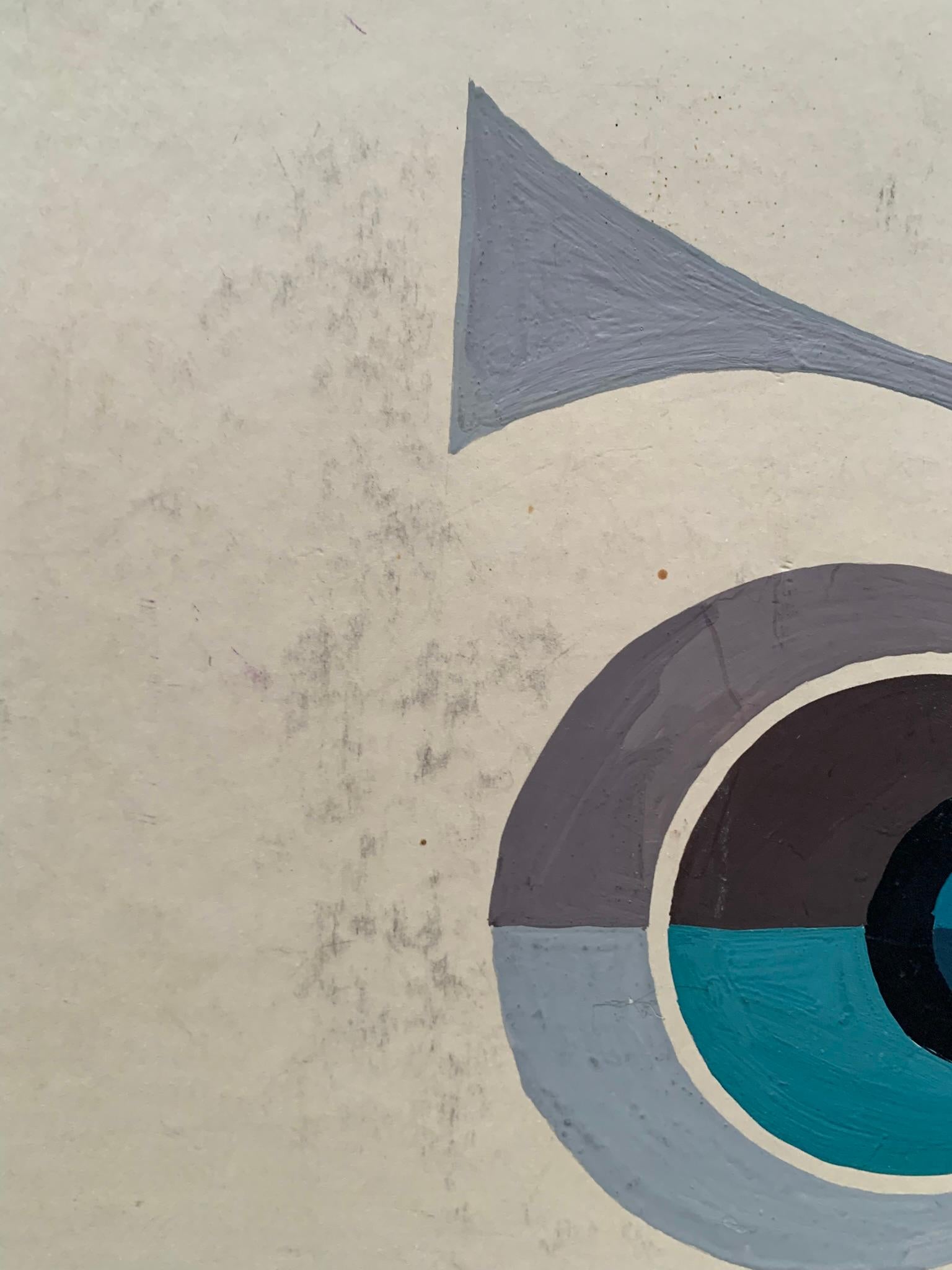 Eule, um 1970 - von der Op-Art inspirierte geometrische Komposition (Gray), Animal Painting, von Unknown