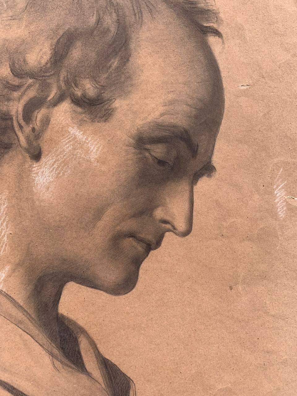Estudio escolar italiano para la cabeza de un santo. Estudio de Enrico Reffo (1831-1917) en venta 3