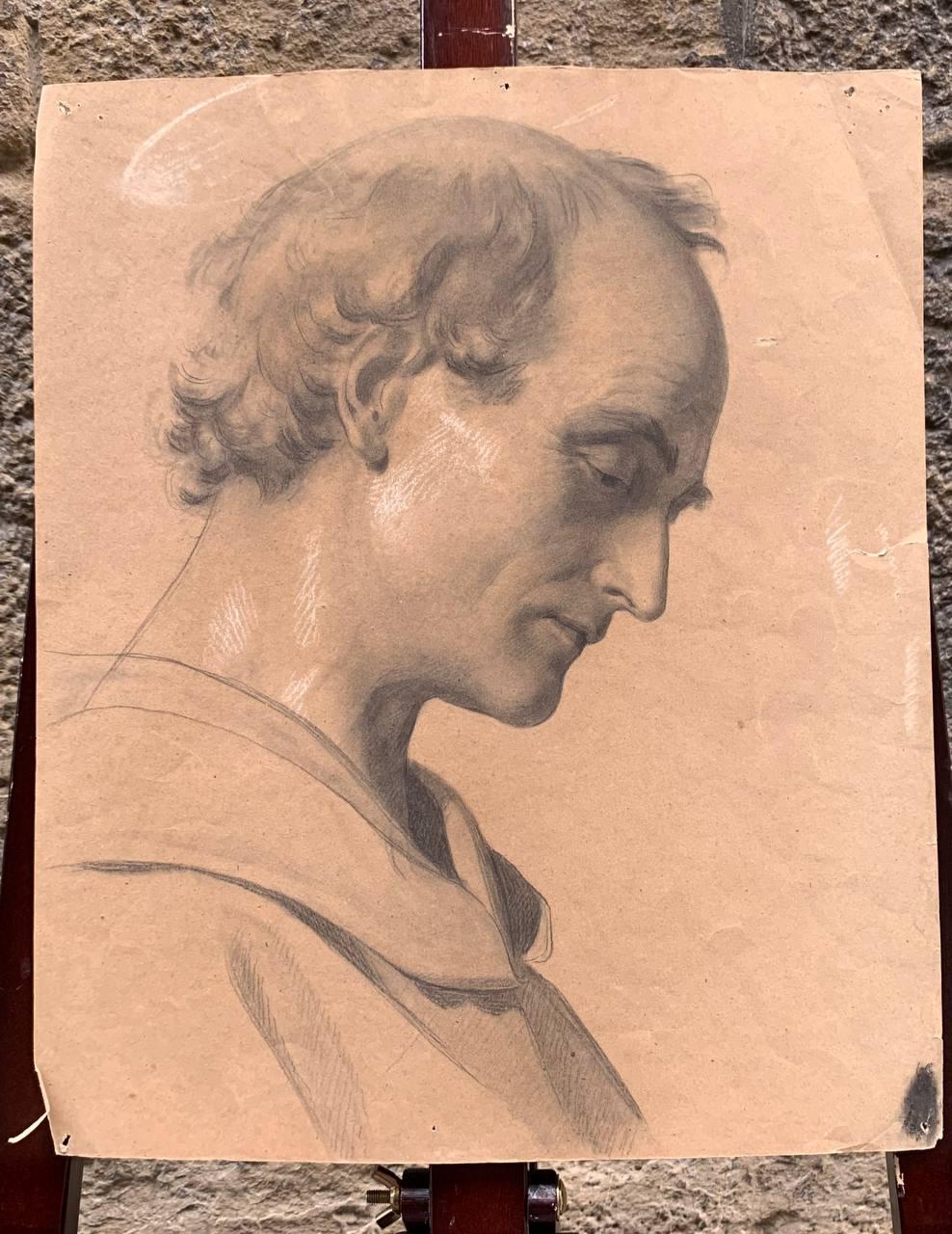 Estudio escolar italiano para la cabeza de un santo. Estudio de Enrico Reffo (1831-1917) en venta 4