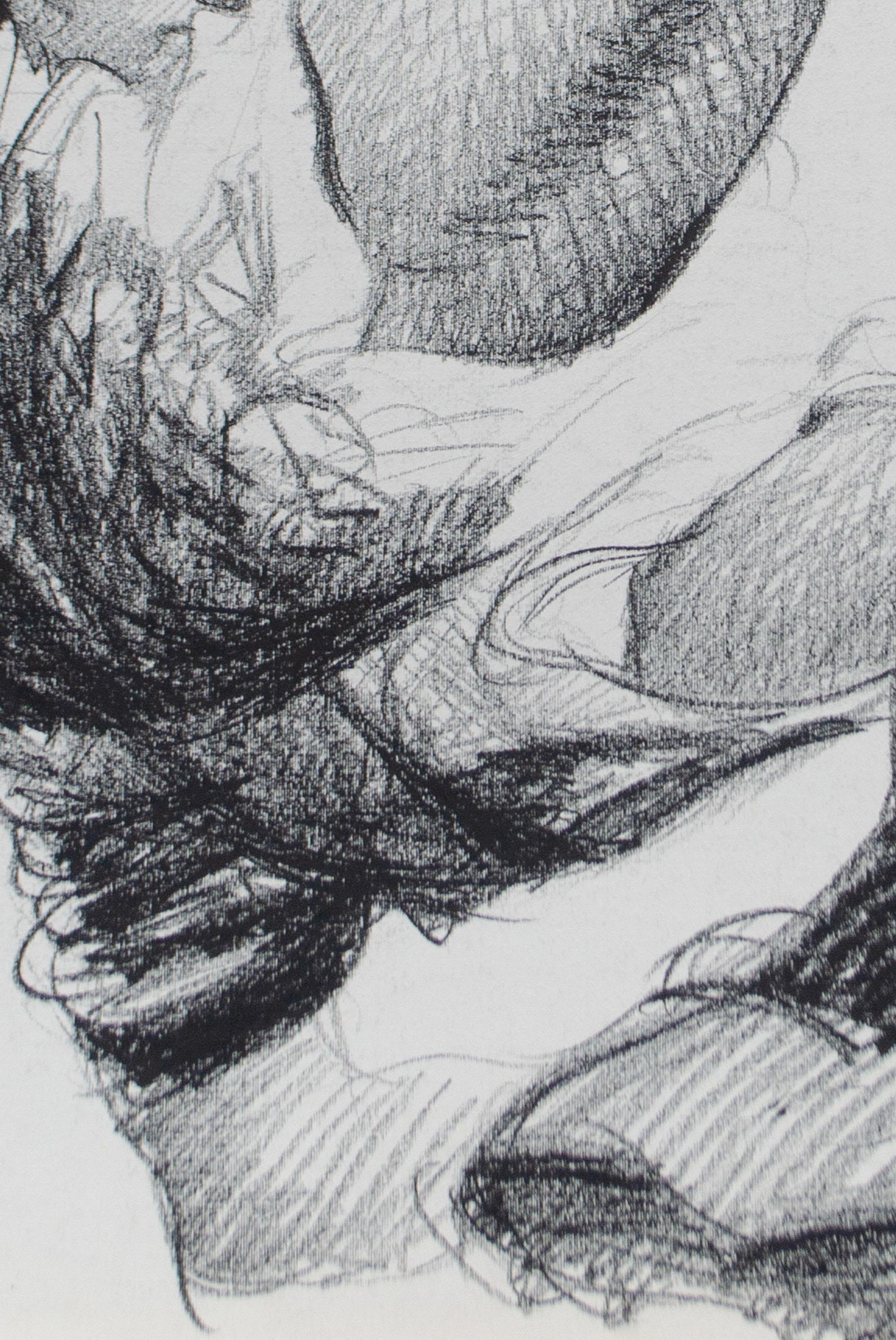 Juventus Player in Acrobatic Fall – UEFA Champions League 1995-96
Marco Silombria (1936–2017)
Charcoal on paper, signed and dated ’96
Dimensions: 101 x 72 cm

Juventus, 1996. A player suspended mid-air, muscles tight, body twisted in motion — pure