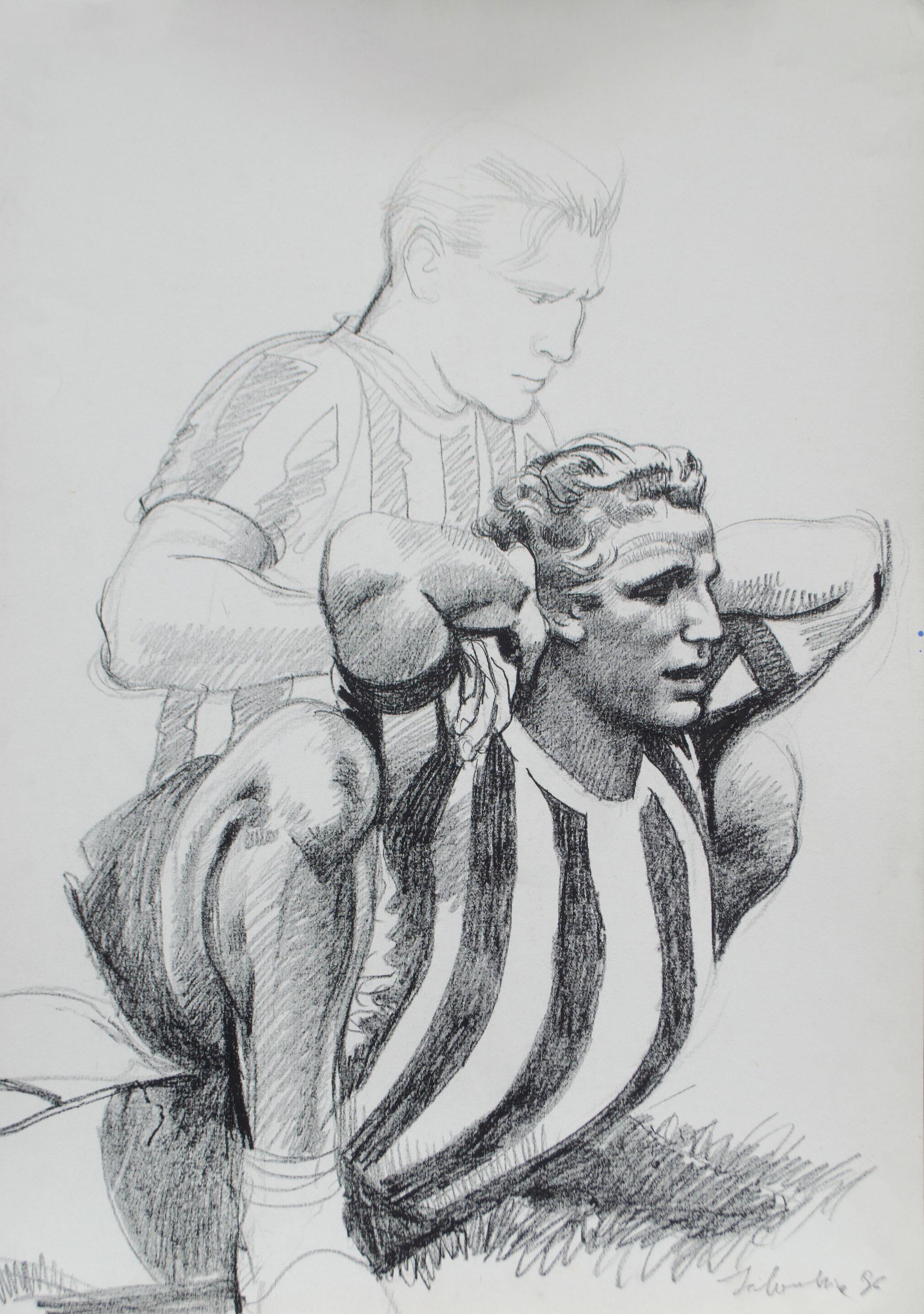 Juventus 1995-96 – Stretching Before the Match. Drawing by Silombria, 1996.