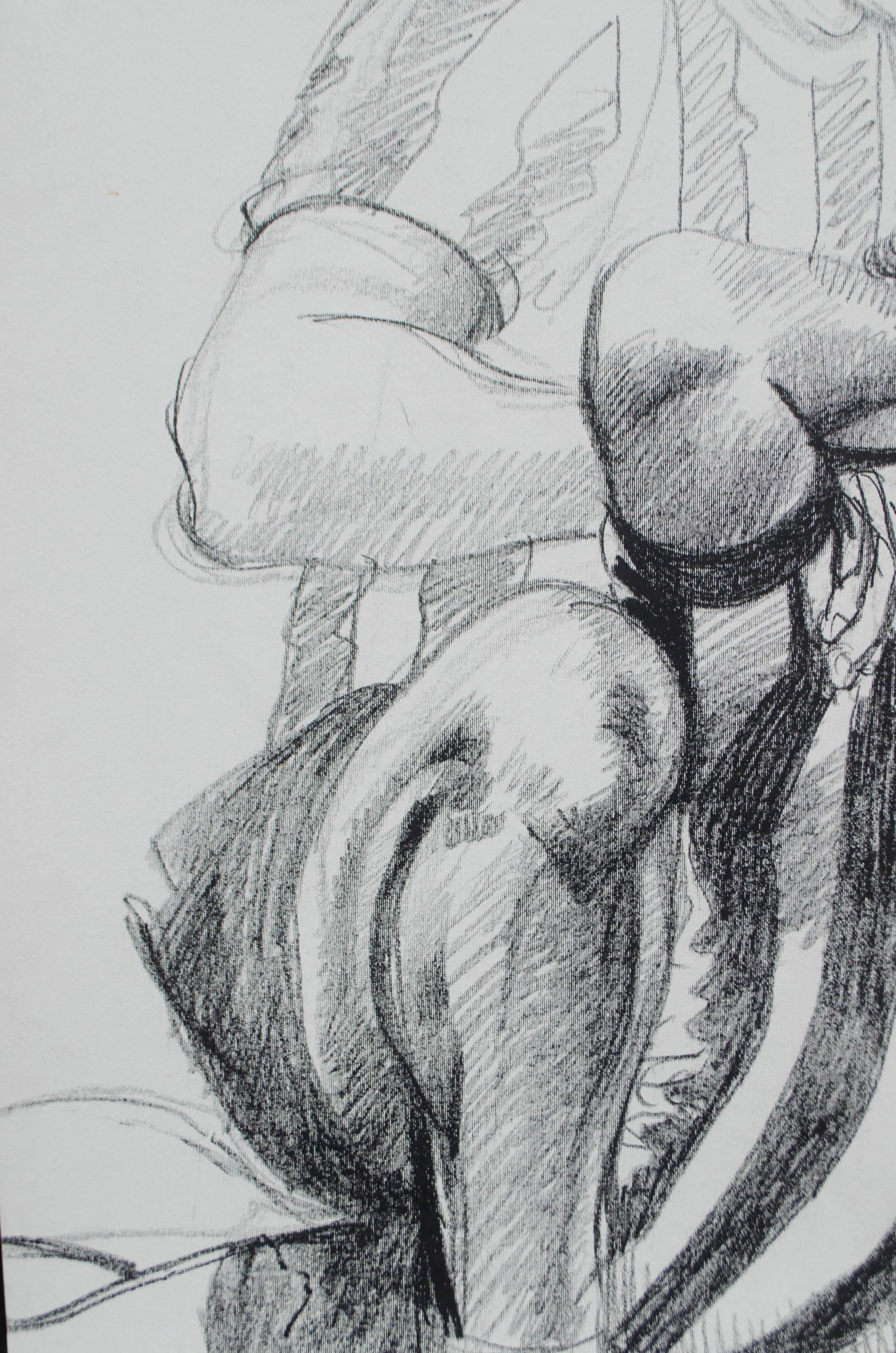 Juventus 1995-96 – Stretching Before the Match. Drawing by Silombria, 1996. - Gray Nude by Silombria Marco