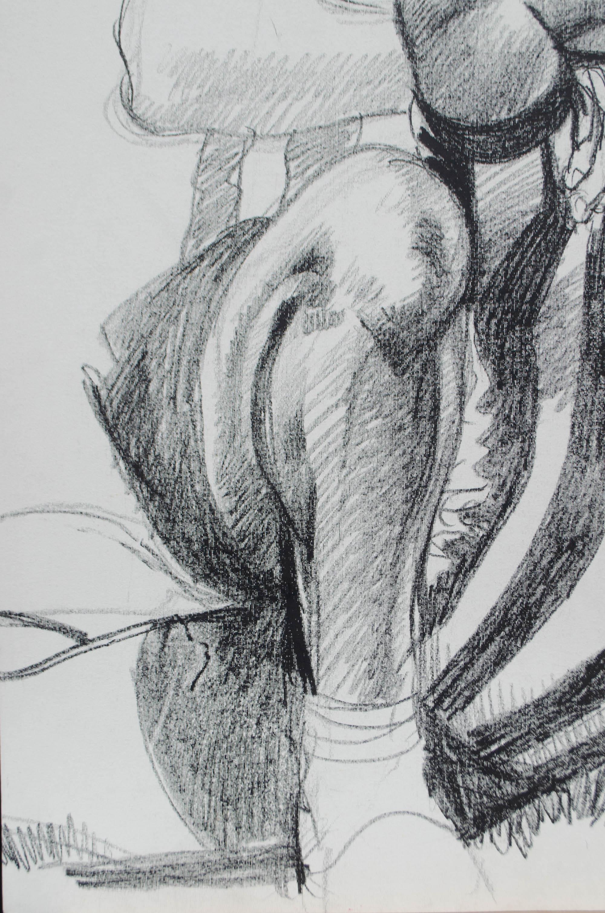 Juventus 1995-96 – Stretching Before the Match. Drawing by Silombria, 1996

Large pencil drawing on paper, signed and dated lower right: Silombria ’96.
Dimensions: H 101 cm × W 72 cm

This drawing captures two Juventus players during warm-up, one
