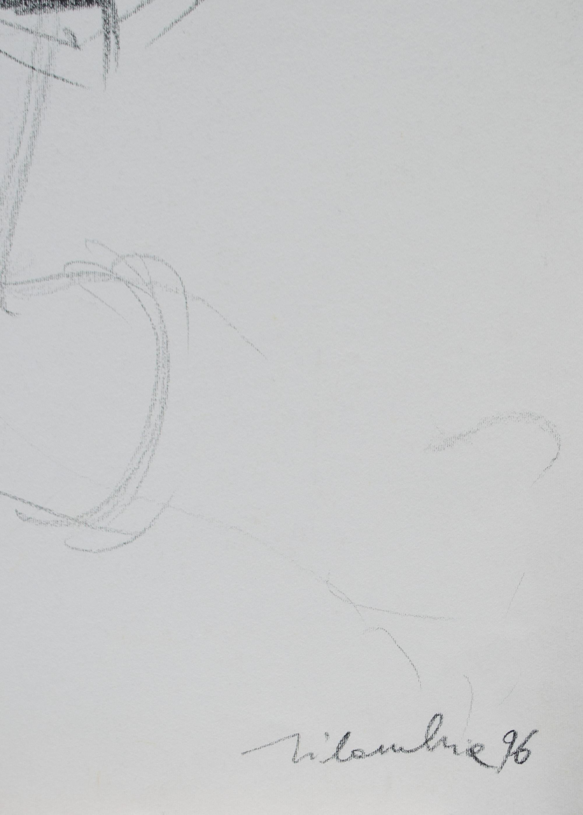 Juventus 1995-96 – He Delivers the Pass. Drawing by Silombria, 1996

Large pencil drawing on paper, signed “Silombria ’96” lower right. The artwork captures a Juventus player during the decisive gesture of delivering a pass — a moment of athletic