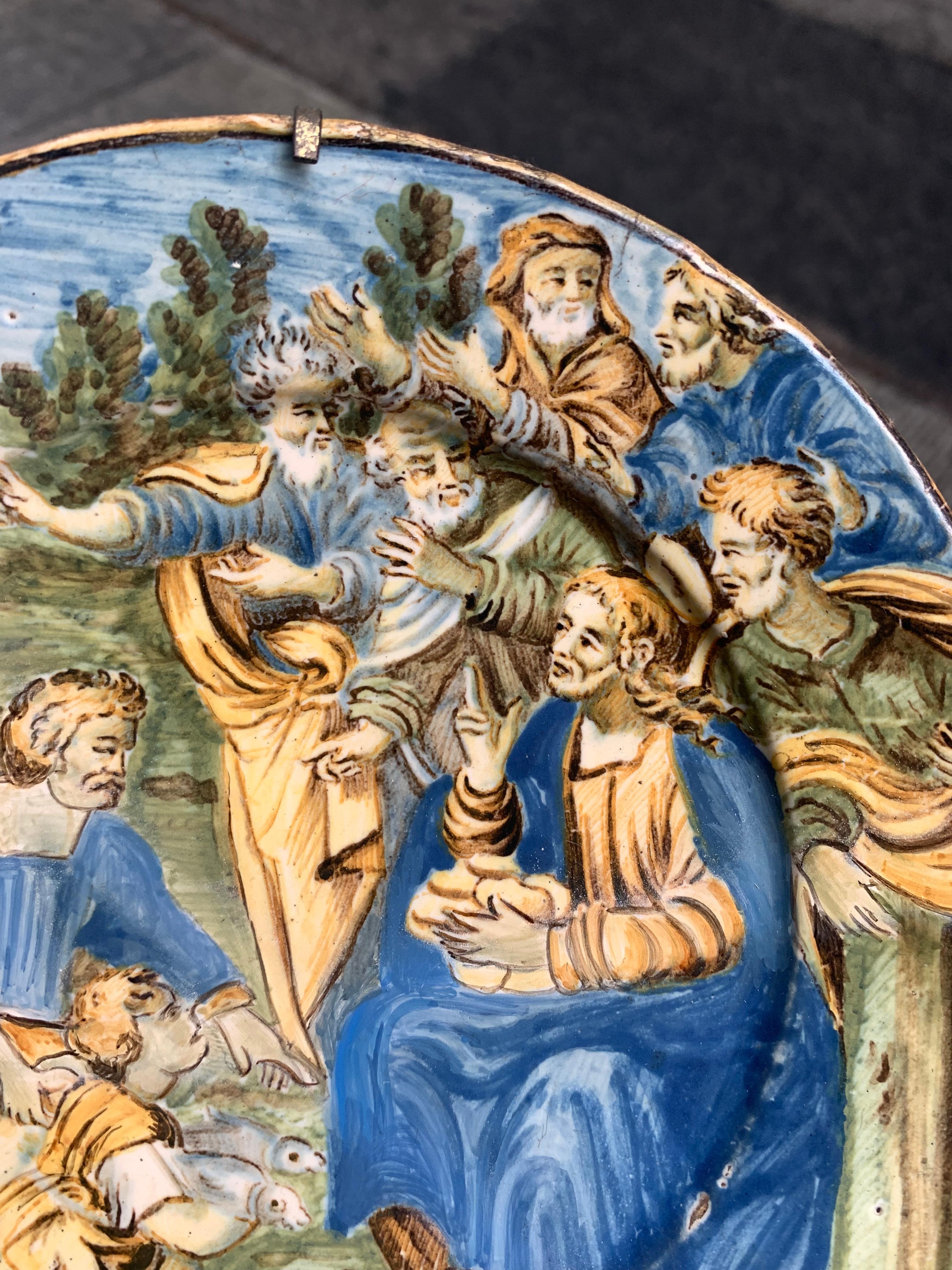 Majolica Plate by Castelli. The Miracle Of The Loaves And Fishes. 18 century For Sale 1