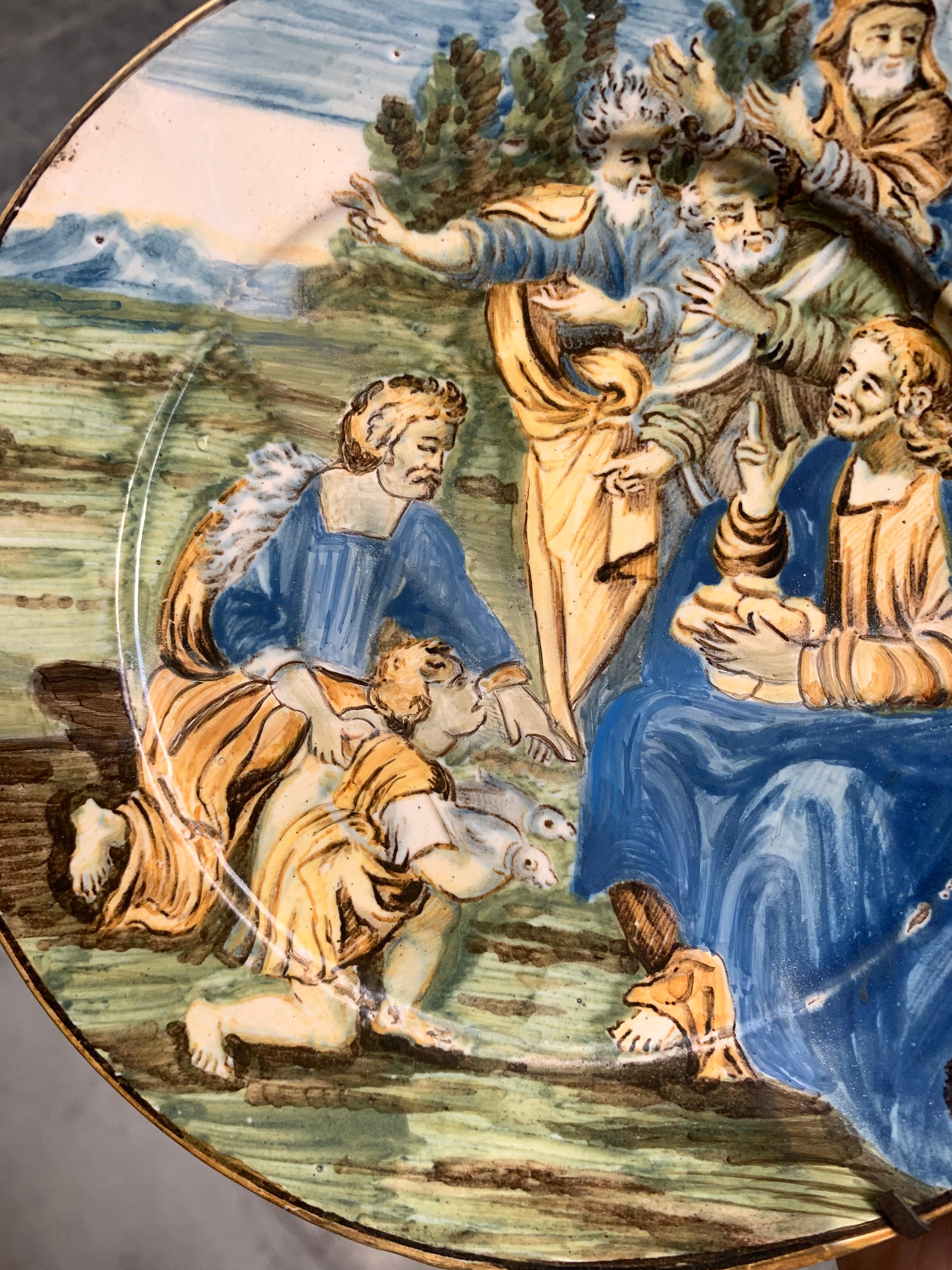 Majolica Plate by Castelli. The Miracle Of The Loaves And Fishes. 18 century For Sale 3
