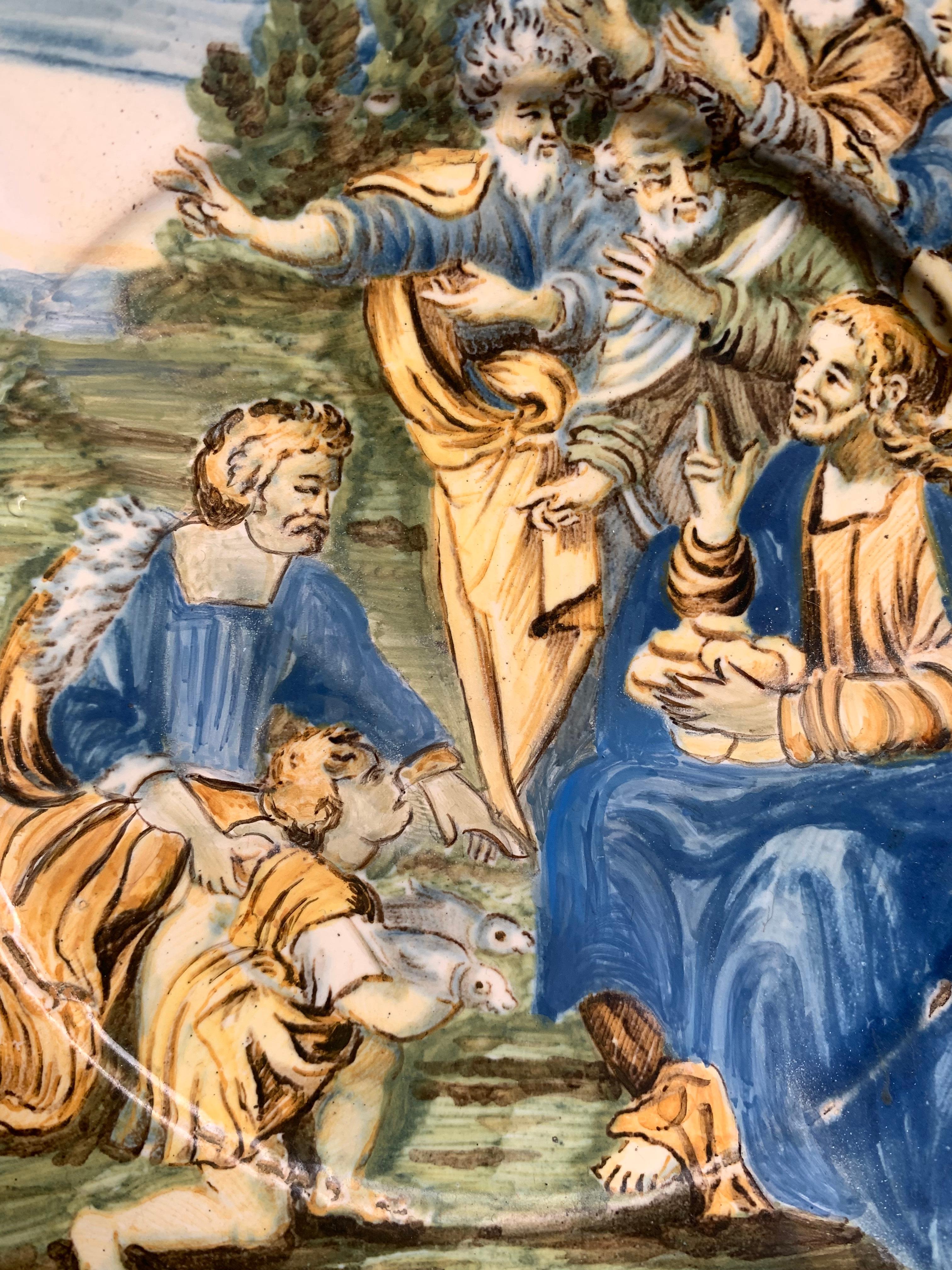 Majolica Plate by Castelli. The Miracle Of The Loaves And Fishes. 18 century For Sale 2