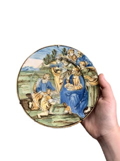 Majolica Plate by Castelli. The Miracle Of The Loaves And Fishes. 18 century