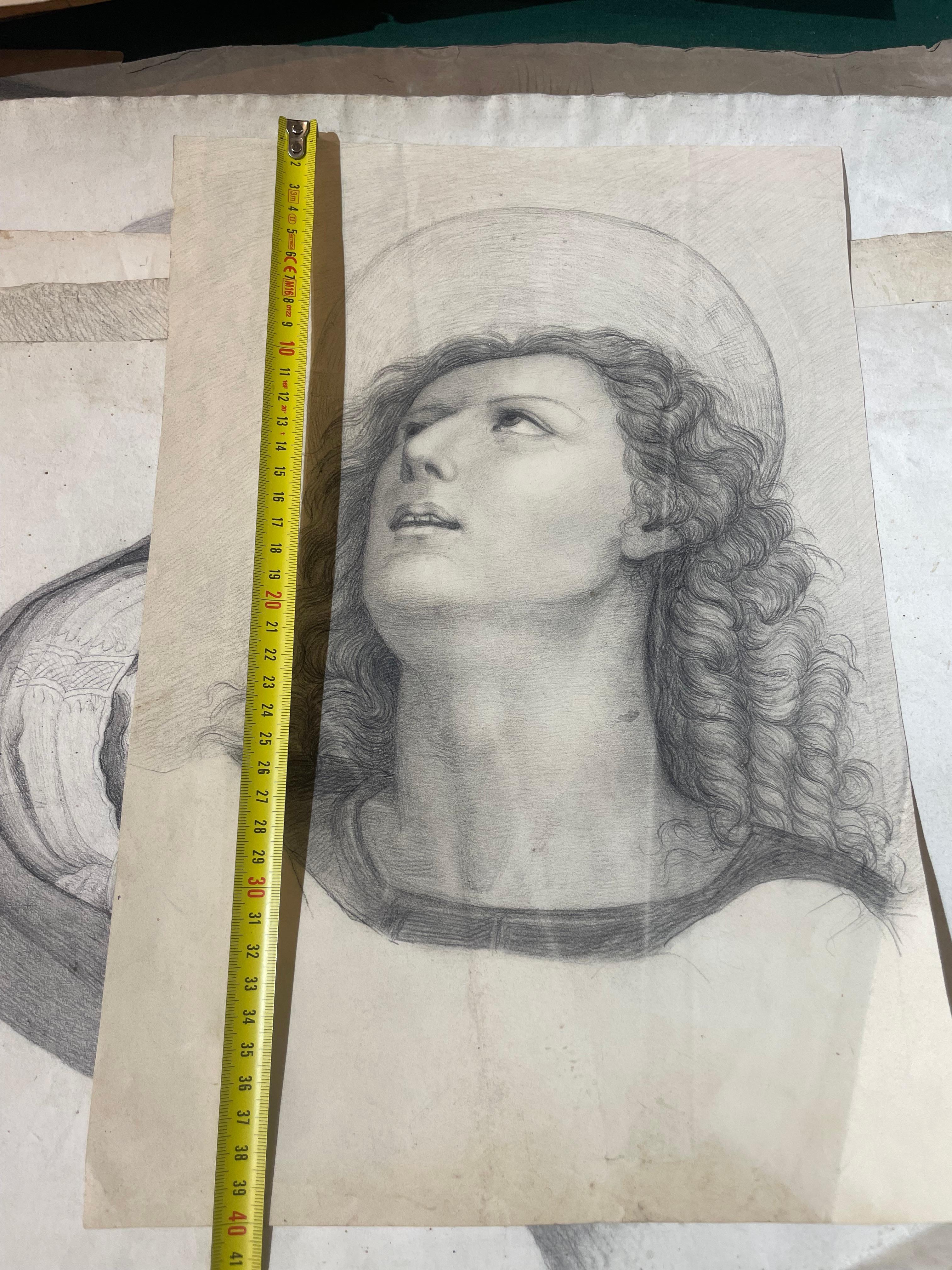 Étude académique d'un jeune saint Inspiré du Pérugin, École toscane, cm 40x28 - Académique Art par Unknown