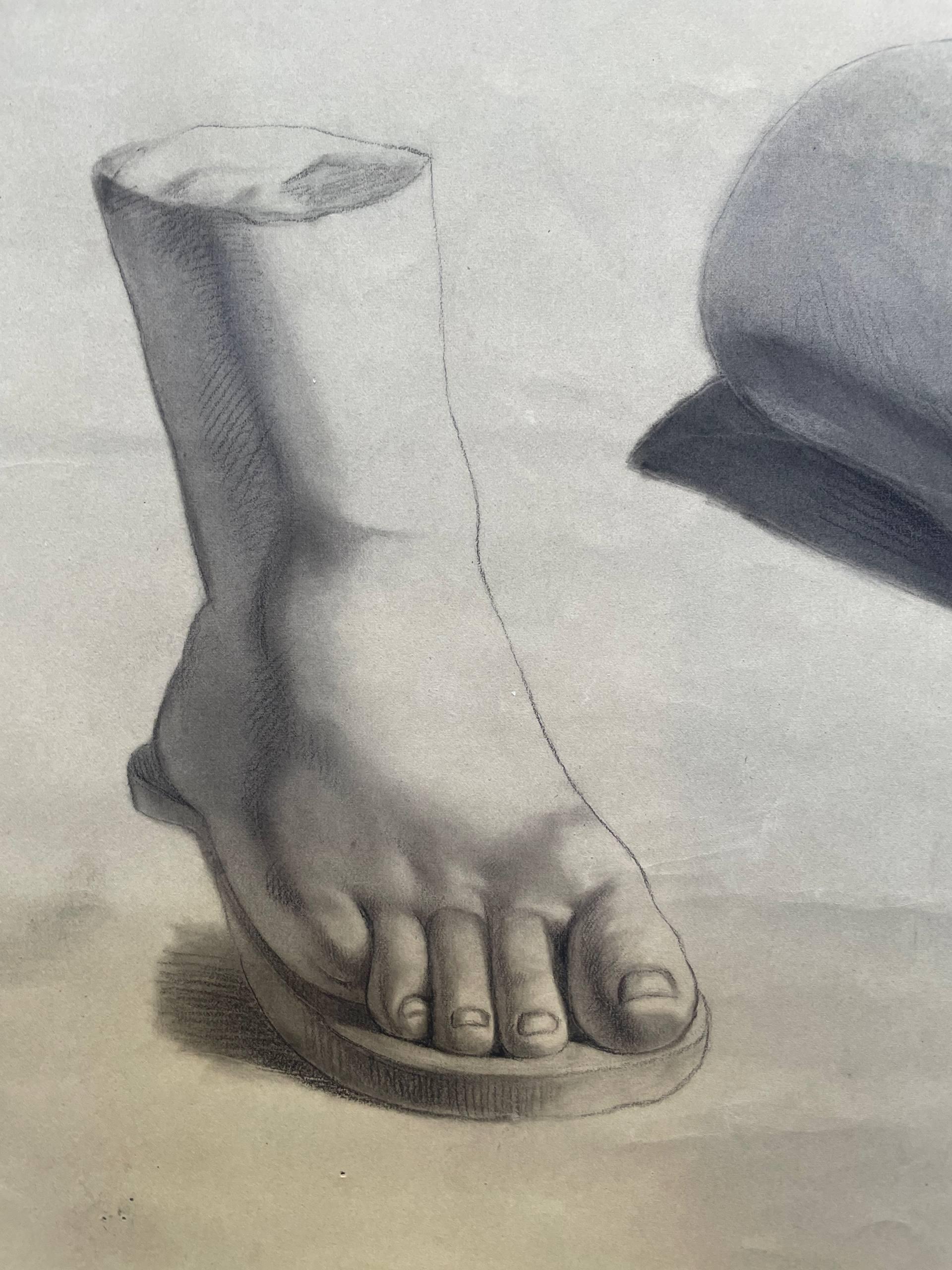 Academic Study of Two Feet from Antique Plaster Models, c. 1850 - Gray Still-Life by Unknown