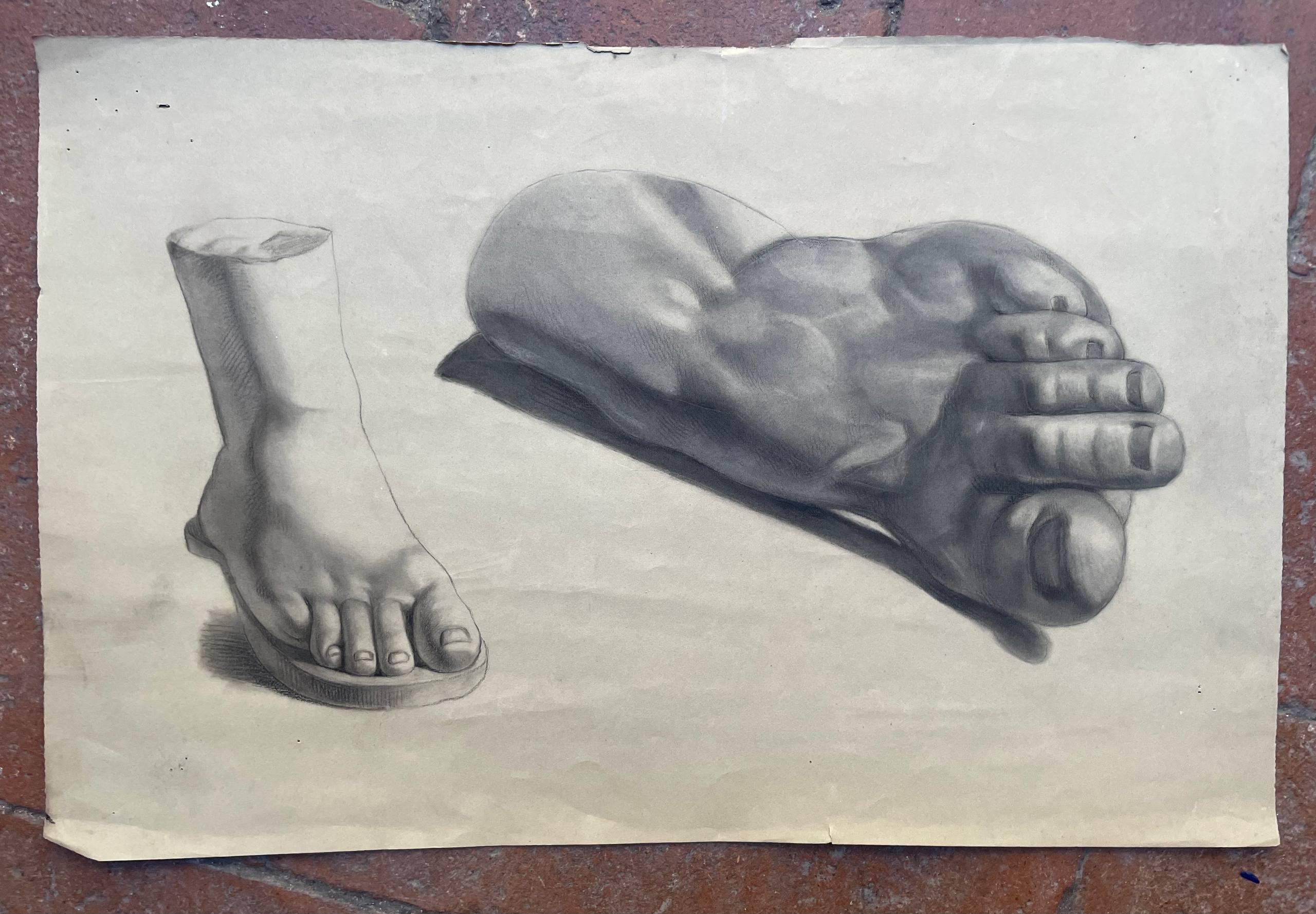 Academic Study of Two Feet from Antique Plaster Models, c. 1850 - Art by Unknown