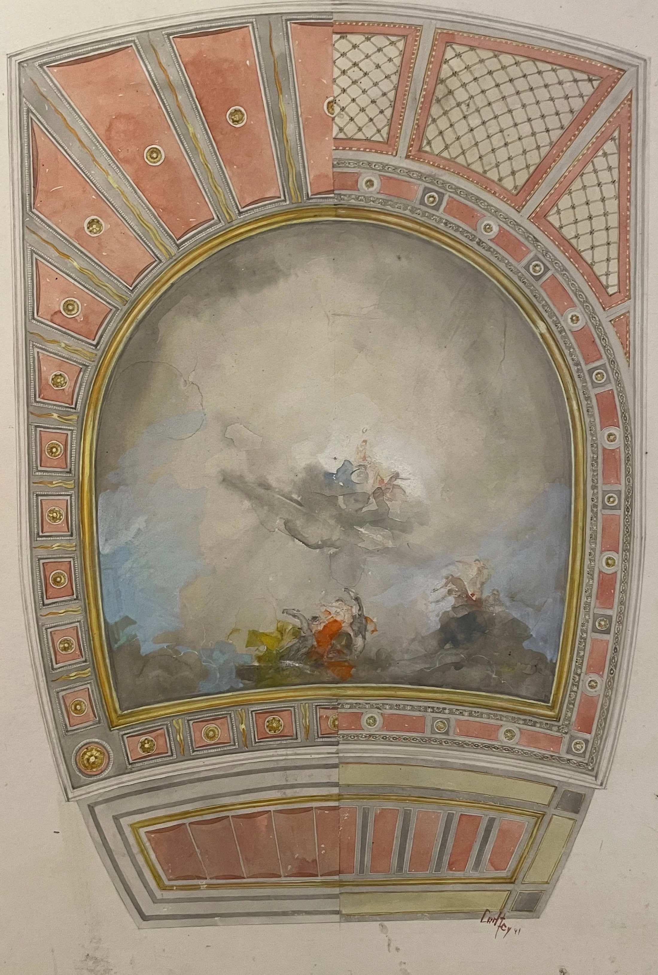 Figurative Art Unknown - Carl Otto Fey - Projet de plafond décoratif avec scène allégorique, 42,5 × 60 cm