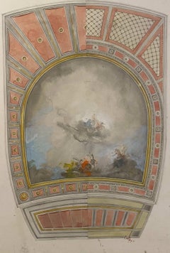 Carl Otto Fey–Decorative ceiling project with allegorical scene, 42.5 × 60 cm