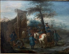 Andreas Martin (Brussels 1699 – 1763) Falconry Stop at a Fountain, signed