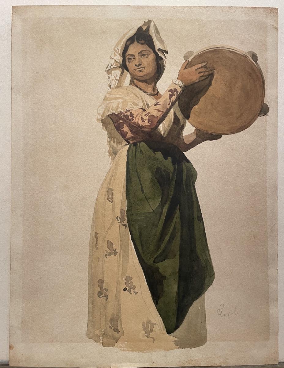 Roman Peasant Woman, Tivoli, 19th Century. Watercolor.