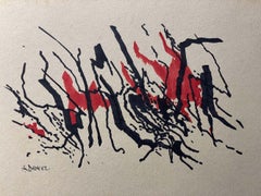 Anja Decker, peinture abstraite informelle sur papier, Munich, fin des années 1950