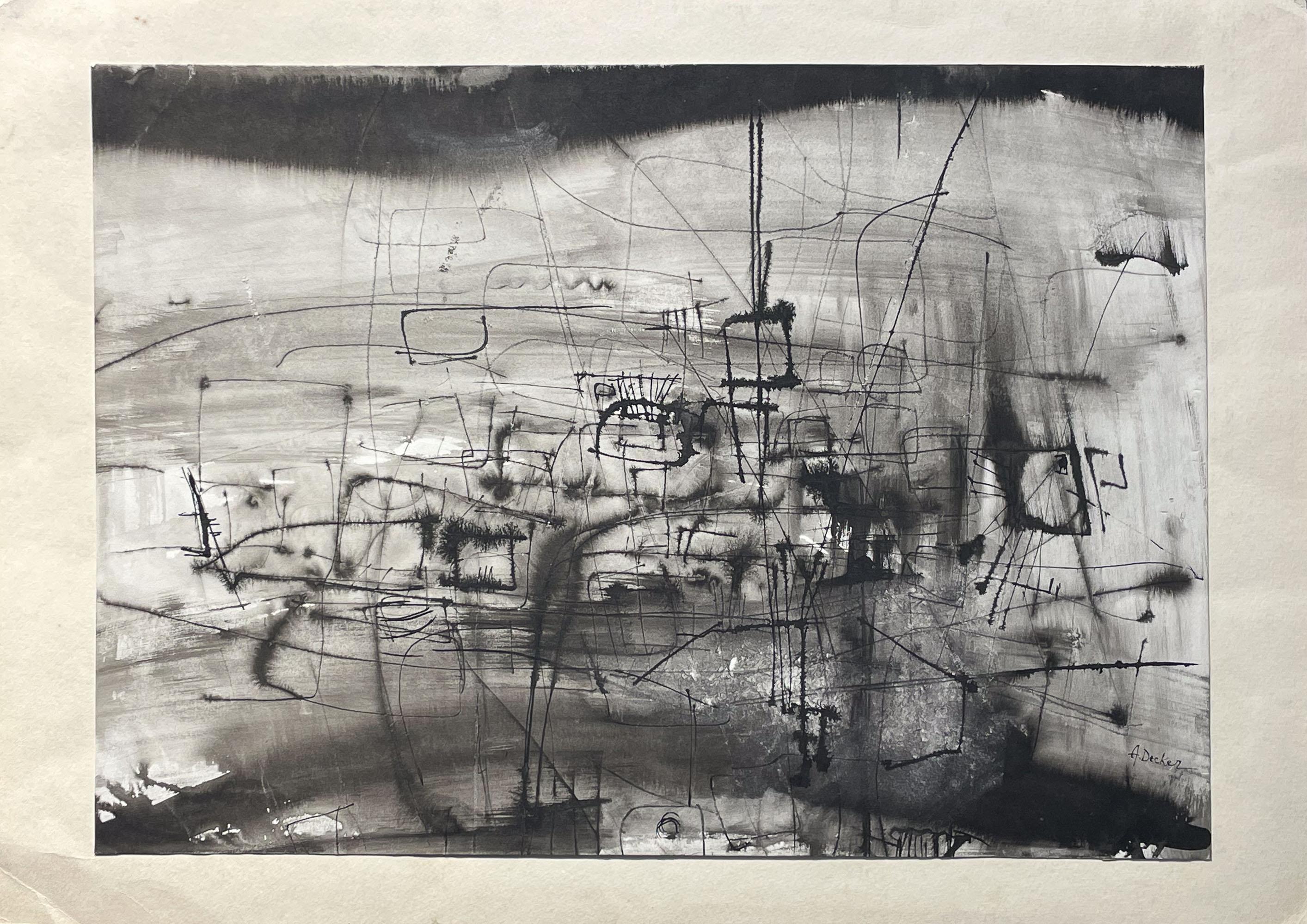 Anja Decker, peinture abstraite informelle sur papier, Munich, fin des années 1950