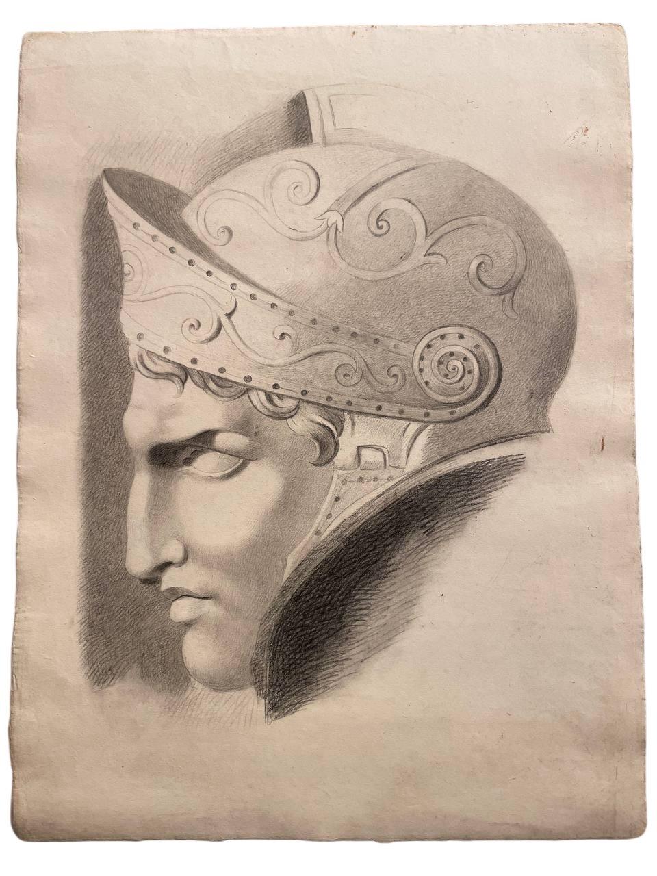 Head of a Warrior with Helmet, Academic Study, 19th Century, 57 × 43 cm