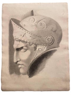 Head of a Warrior with Helmet, Academic Study, 19th Century, 57 × 43 cm