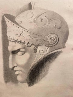 Head of a Warrior with Helmet, Academic Study, 19th Century, 57 × 43 cm