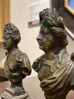 Pair of Bronze Busts, Antique Furniture Handles, 18th / 19th Century