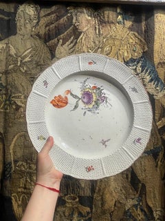 Frankenthal Porcelain Plate. 18th Century Floral Decoration with Woven Relief