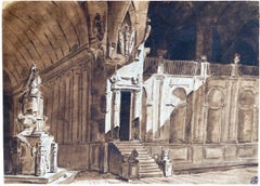 Architectural Stage Design with Trophy Monument, Imprisoned Moor and Lions. 18th