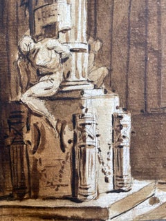 Architectural Stage Design with Trophy Monument, Imprisoned Moor and Lions. 18th