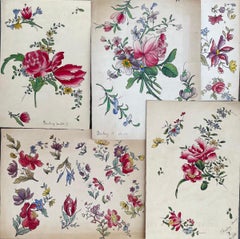 5 Watercolors, Models for “Strasbourg” Faience Plate Decorations, 20th Century