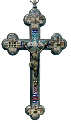 Roman Micromosaic Cross Depicting the Churches of Rome, 19th Century, 19 × 10 cm